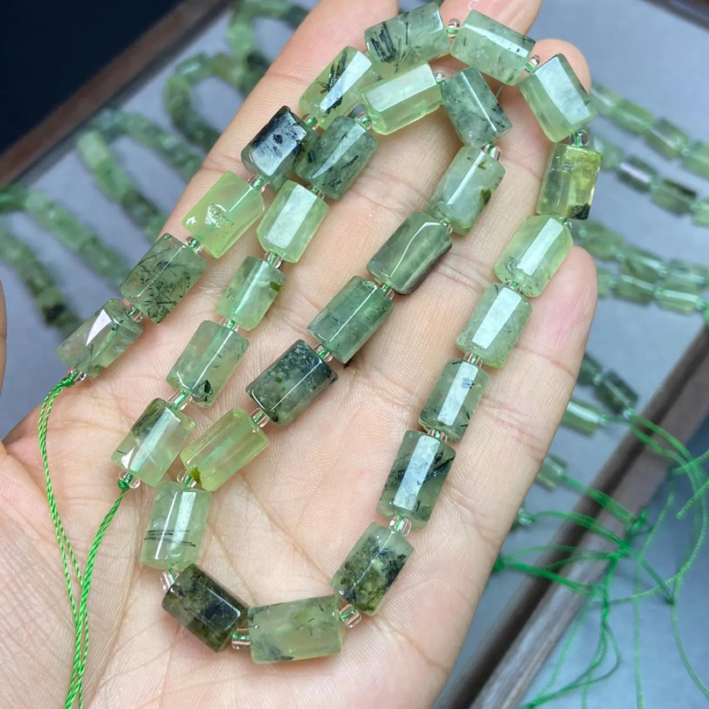 Natural Prasiolite Tube Beads 8×13 mm · 38 cm Strand · Raw Green Quartz Beads for DIY Jewelry, Energy Healing & Home Décor