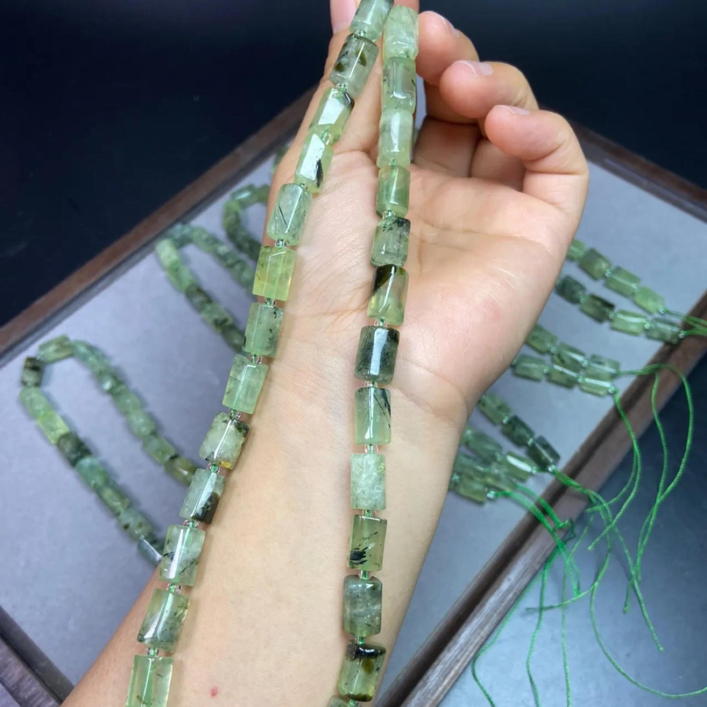 Natural Prasiolite Tube Beads 8×13 mm · 38 cm Strand · Raw Green Quartz Beads for DIY Jewelry, Energy Healing & Home Décor