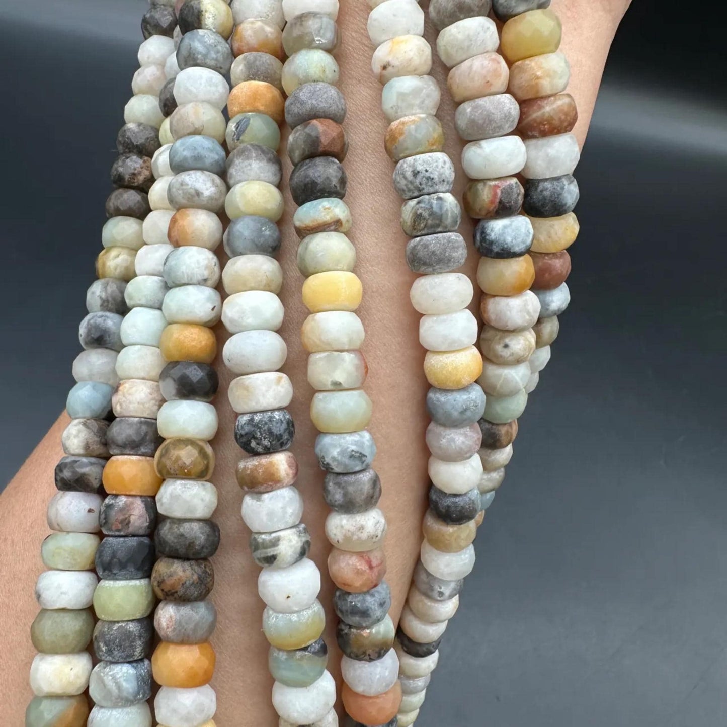 Earth-Tone Amazonite Spacer Beads | 8×5mm · 38cm Pre-Drilled Strand | Natural Green-White Veining | DIY Bracelet & Necklace Jewelry Making