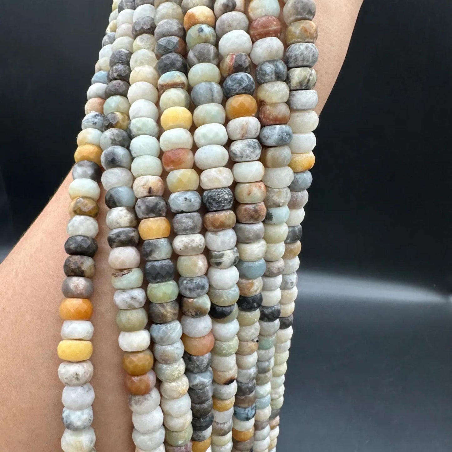 Earth-Tone Amazonite Spacer Beads | 8×5mm · 38cm Pre-Drilled Strand | Natural Green-White Veining | DIY Bracelet & Necklace Jewelry Making