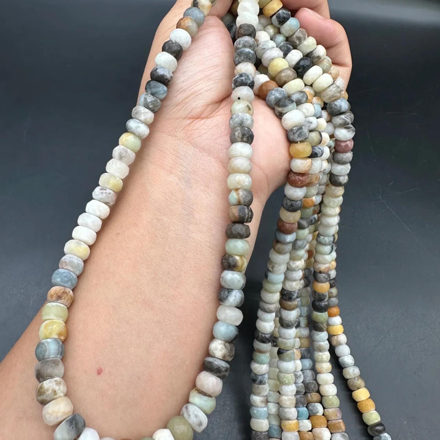 Earth-Tone Amazonite Spacer Beads | 8×5mm · 38cm Pre-Drilled Strand | Natural Green-White Veining | DIY Bracelet & Necklace Jewelry Making