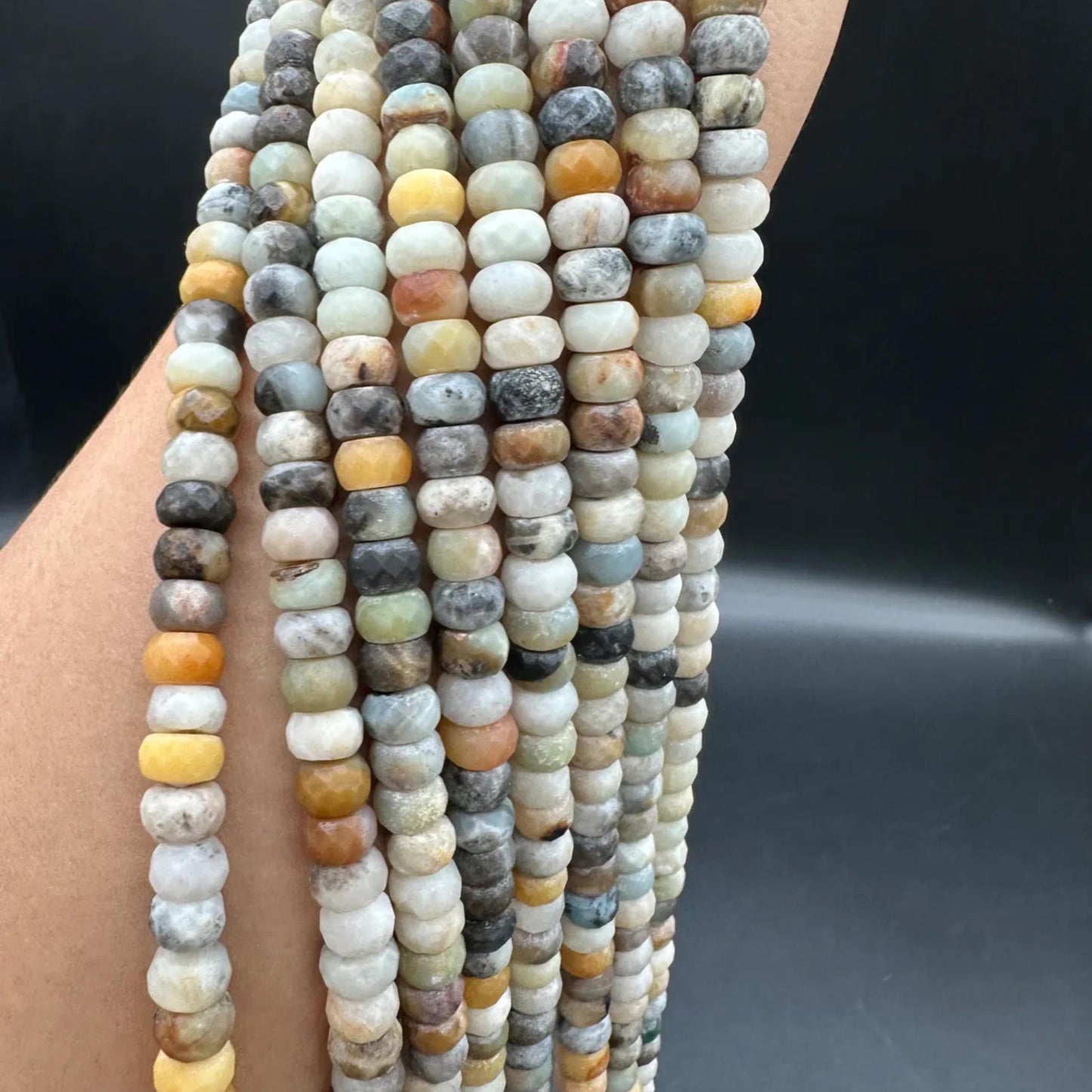 Earth-Tone Amazonite Spacer Beads | 8×5mm · 38cm Pre-Drilled Strand | Natural Green-White Veining | DIY Bracelet & Necklace Jewelry Making