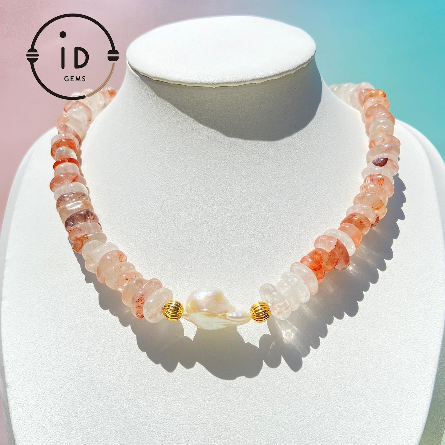 Irregular Strawberry Quartz & Baroque Pearl Necklace|Healing Gemstone Jewelry|Handmade Gift for Her|Romantic Boho Style