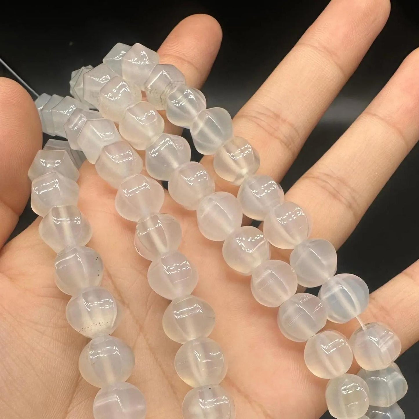 Matte White Agate Pumpkin Beads 10×9 mm · 38 cm Strand | Frosted Transparency · Energy Balance | DIY Bracelet & Necklace Supplies