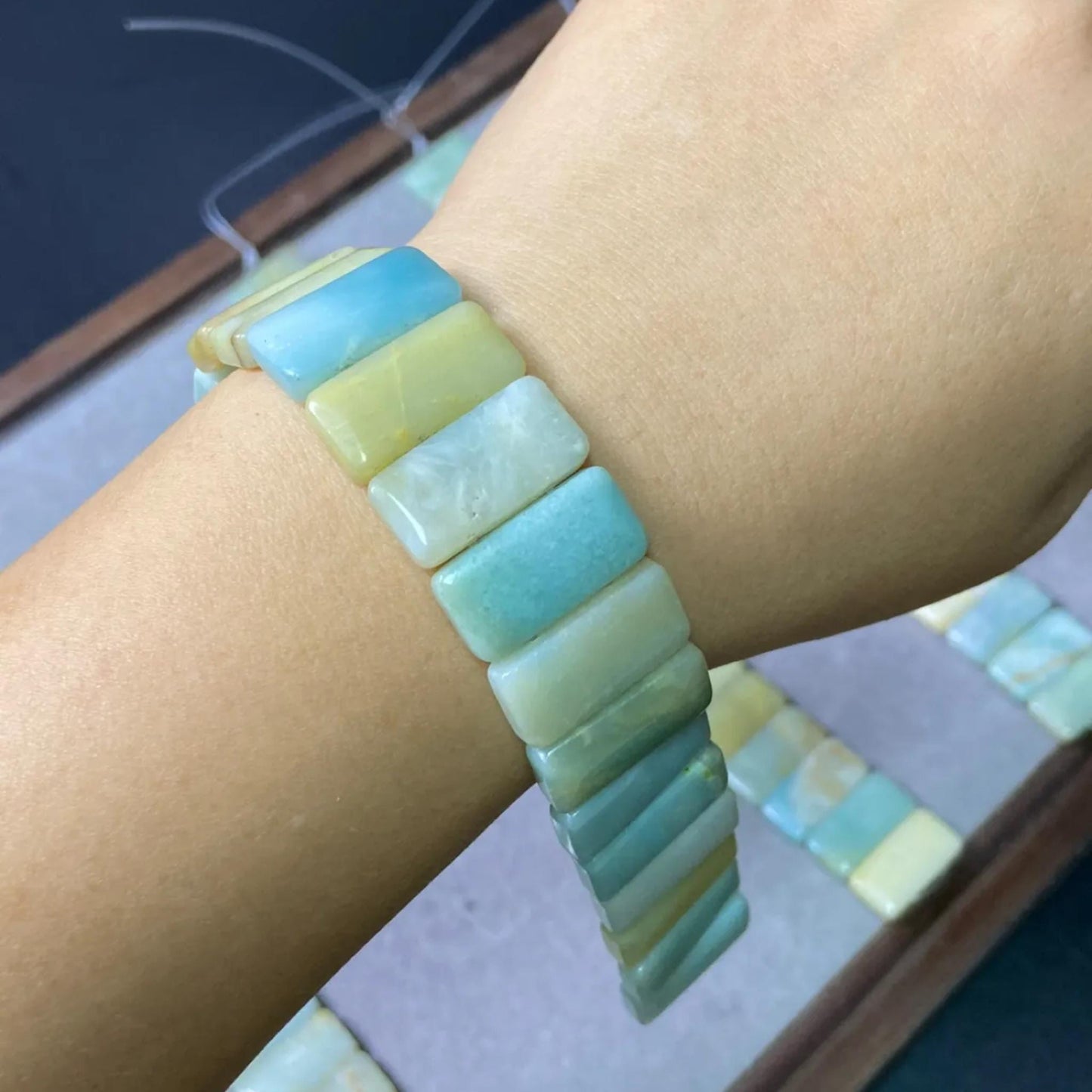 Natural Mozambique Amazonite Double‑Hole Rectangle Beads 20×10×5 mm Strand | DIY Bracelets, Necklaces & Healing Stone Crafts