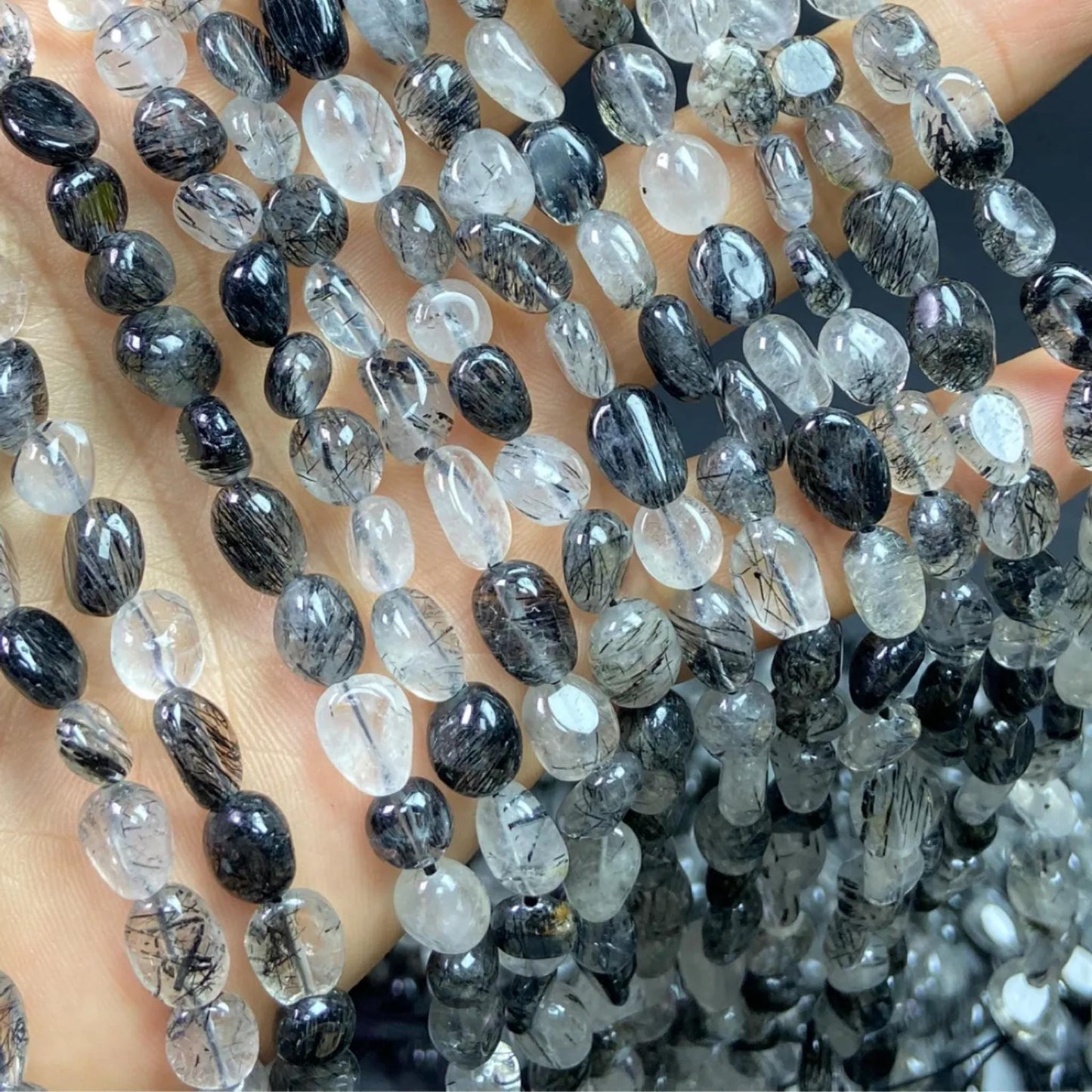 Natural Tourmalinated Quartz Rondelle Beads 6–8 mm · 38 cm Strand | DIY Bracelet & Necklace Making | Chakra Protection & Energy Healing Crystals
