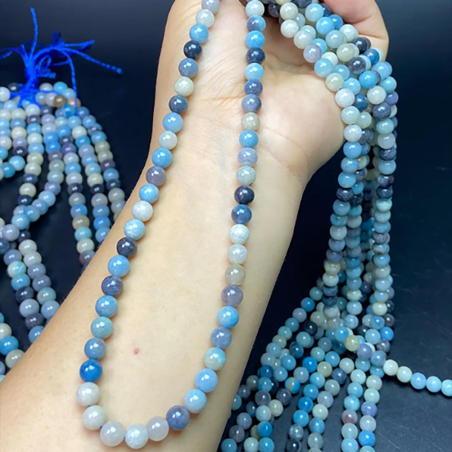Natural Hydroxylapatite Beads 6 mm Round · 38 cm Strand | Soft Blue-White | DIY Bracelet & Necklace Making | Meditation Chakra Healing Crystals