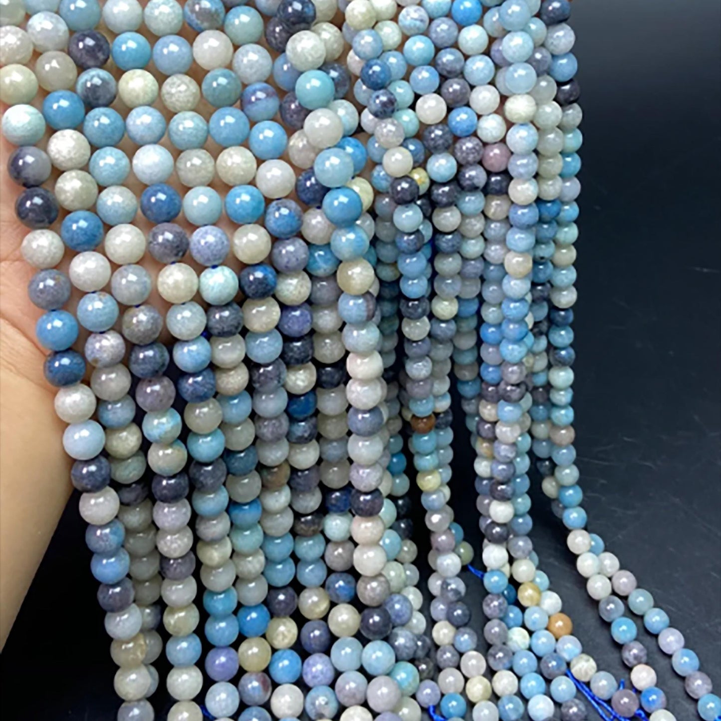 Natural Hydroxylapatite Beads 6 mm Round · 38 cm Strand | Soft Blue-White | DIY Bracelet & Necklace Making | Meditation Chakra Healing Crystals