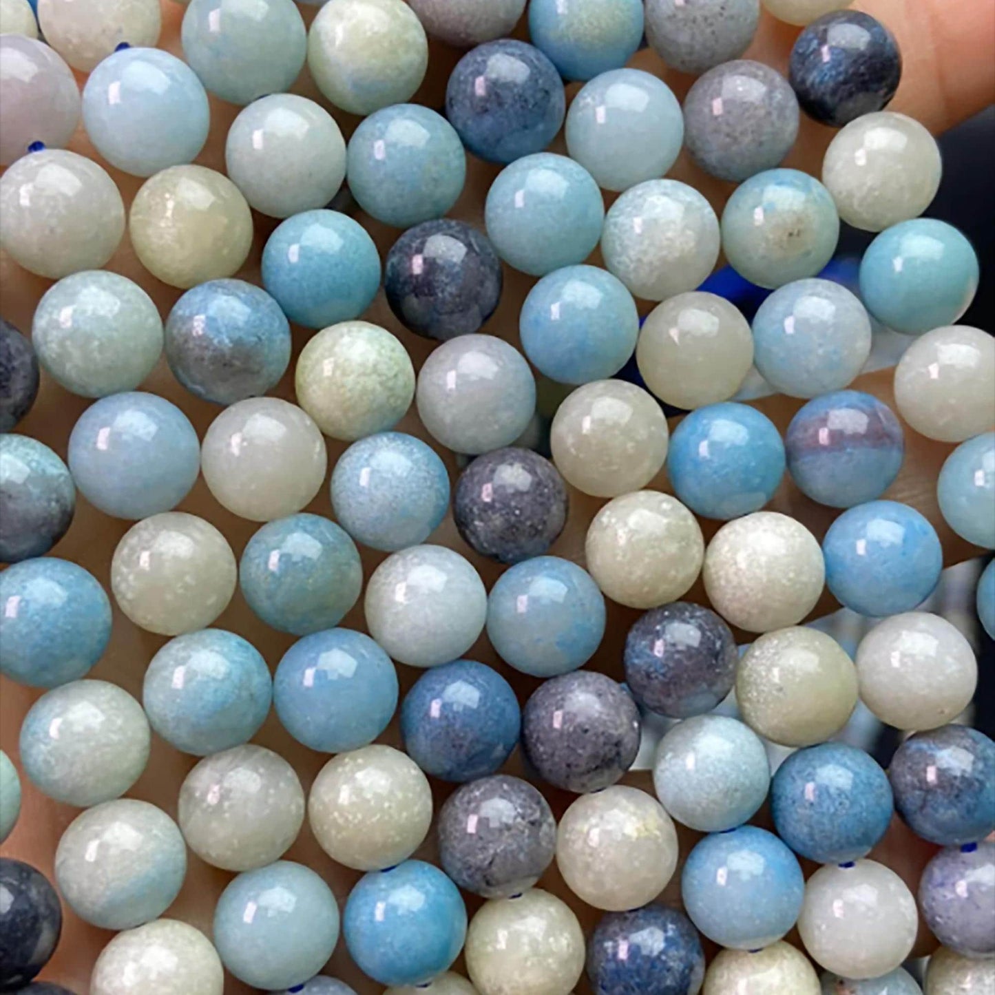 Natural Hydroxylapatite Beads 6 mm Round · 38 cm Strand | Soft Blue-White | DIY Bracelet & Necklace Making | Meditation Chakra Healing Crystals