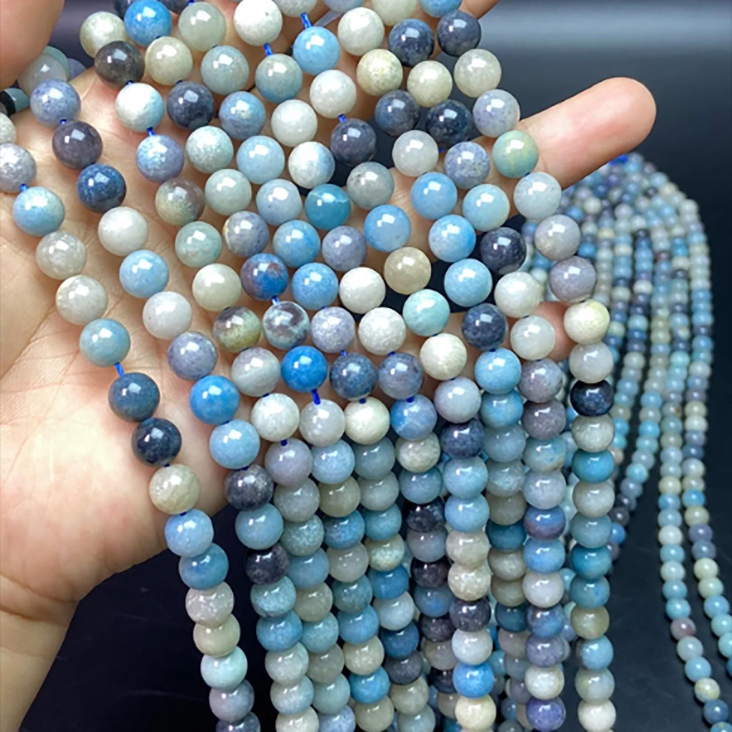 Natural Hydroxylapatite Beads 6 mm Round · 38 cm Strand | Soft Blue-White | DIY Bracelet & Necklace Making | Meditation Chakra Healing Crystals