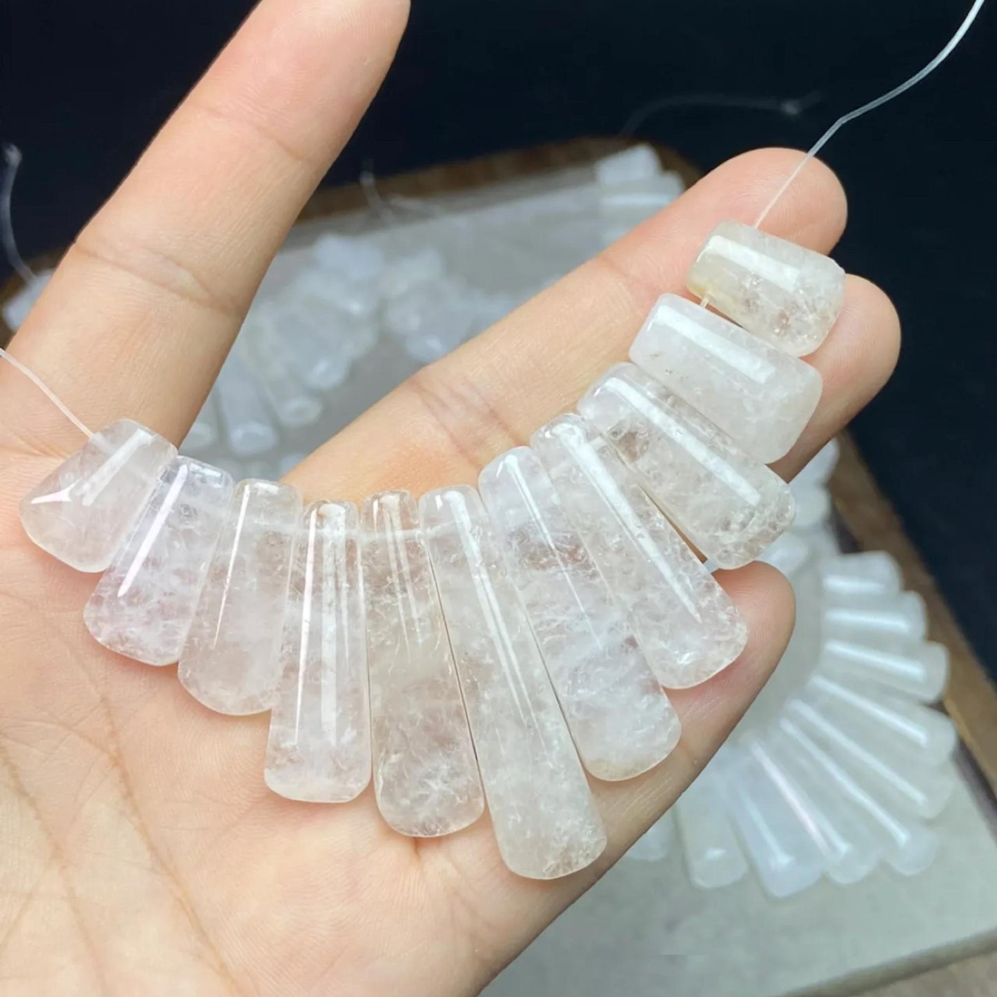 Natural White Quartz Fan Pendants 11pcs Set · 8×6mm Faceted Clear Beads | Sparkling DIY Necklace, Earring & Chakra Energy Charms
