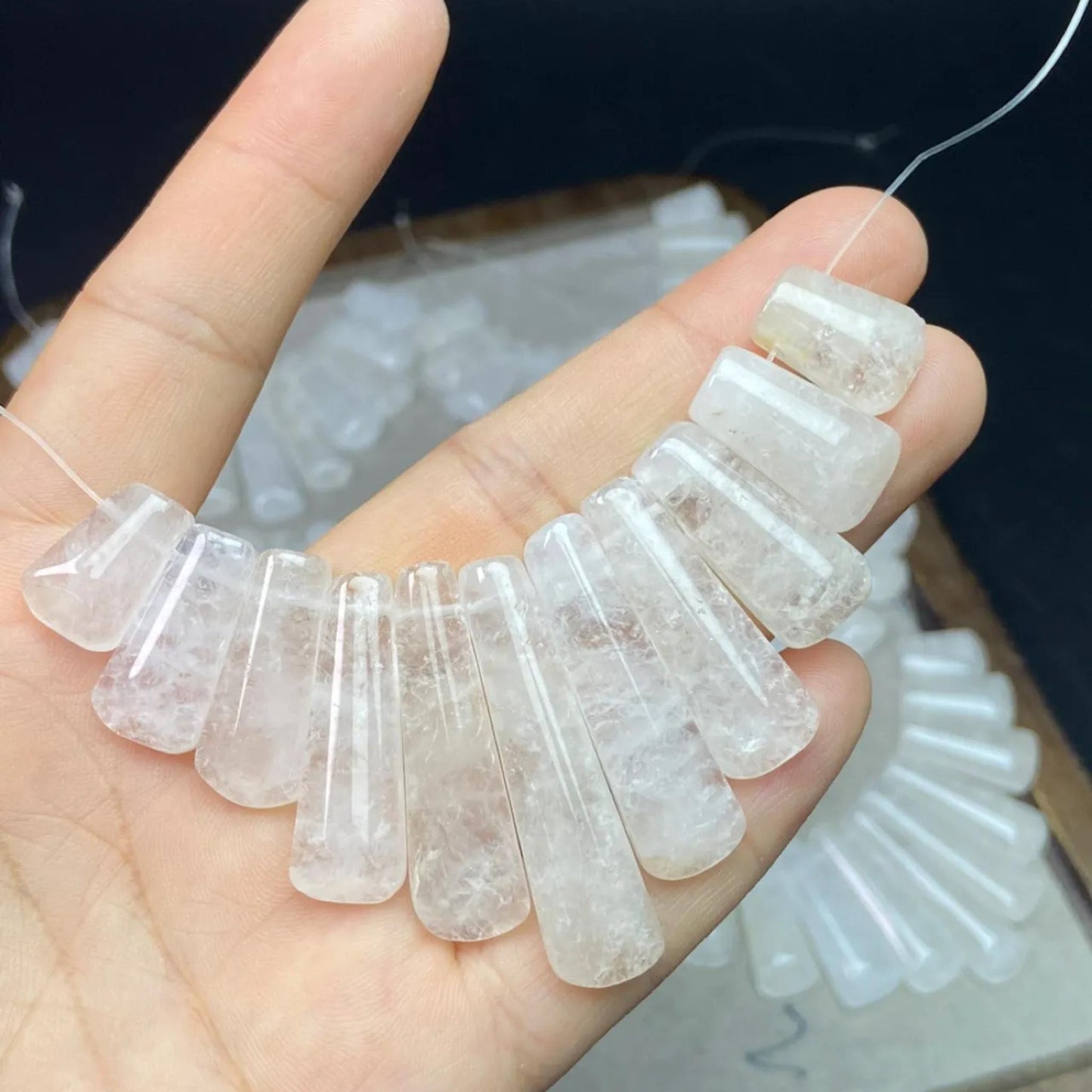 Natural White Quartz Fan Pendants 11pcs Set · 8×6mm Faceted Clear Beads | Sparkling DIY Necklace, Earring & Chakra Energy Charms