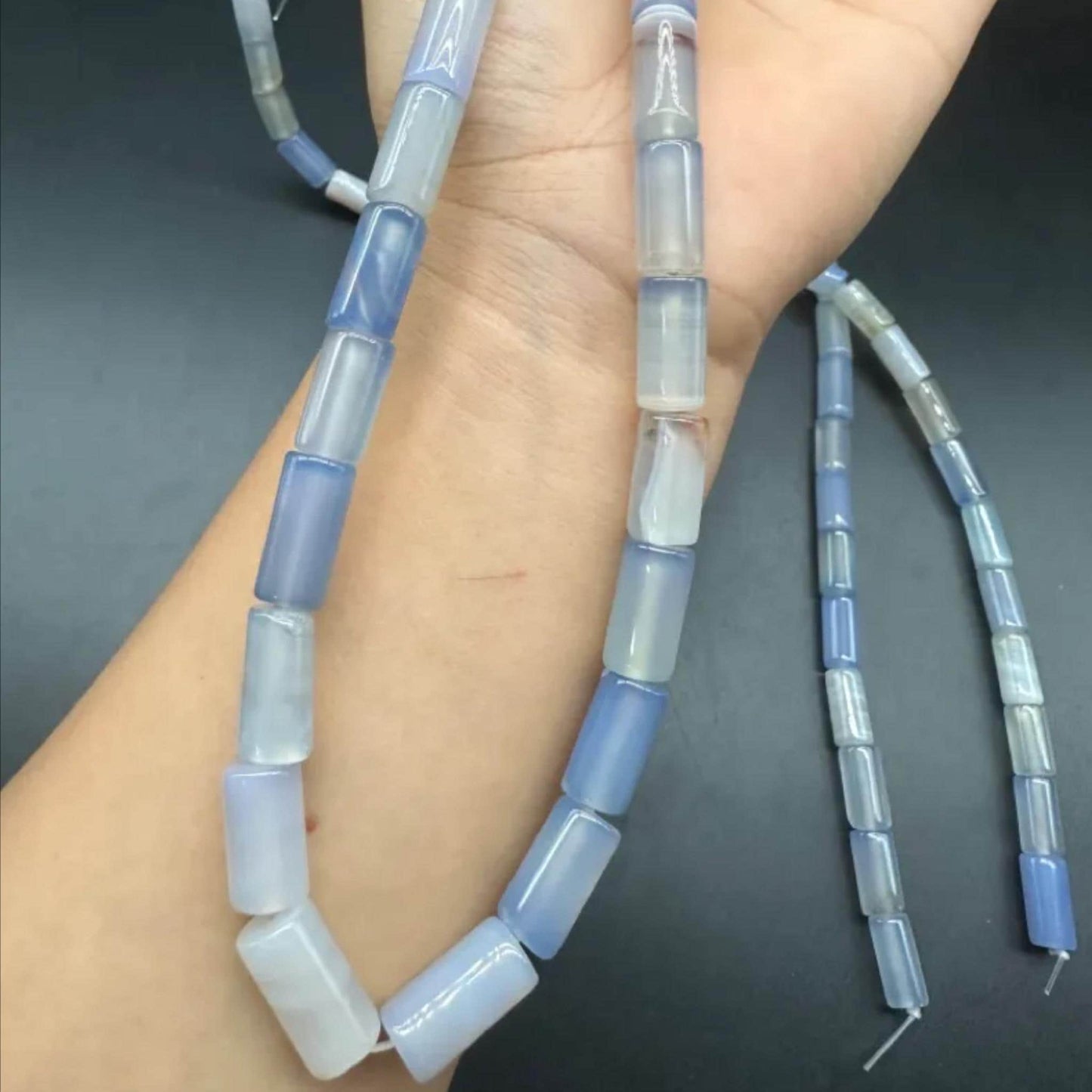 Natural Sea Blue Chalcedony Tube Beads 8×16 mm · 38 cm Strand | Polished Cylinder Beads | DIY Bracelet, Necklace, Home Décor & Gift Accessories