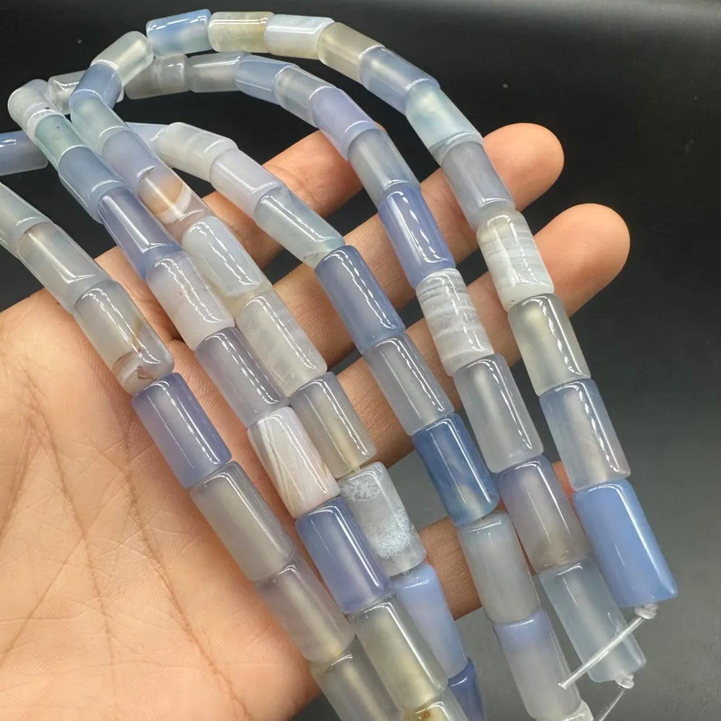 Natural Sea Blue Chalcedony Tube Beads 8×16 mm · 38 cm Strand | Polished Cylinder Beads | DIY Bracelet, Necklace, Home Décor & Gift Accessories