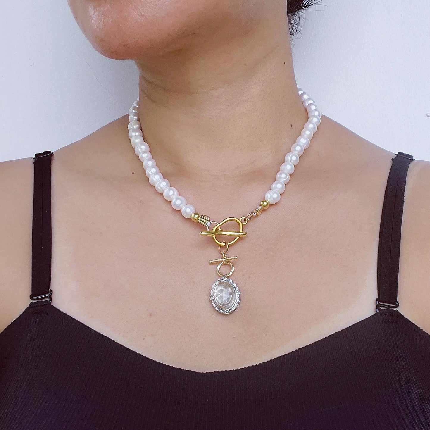 Baroque Pearl Necklace with Phantom Quartz Pendant|Nature-Inspired Beaded Necklace|Handmade Spiritual Jewelry Gift