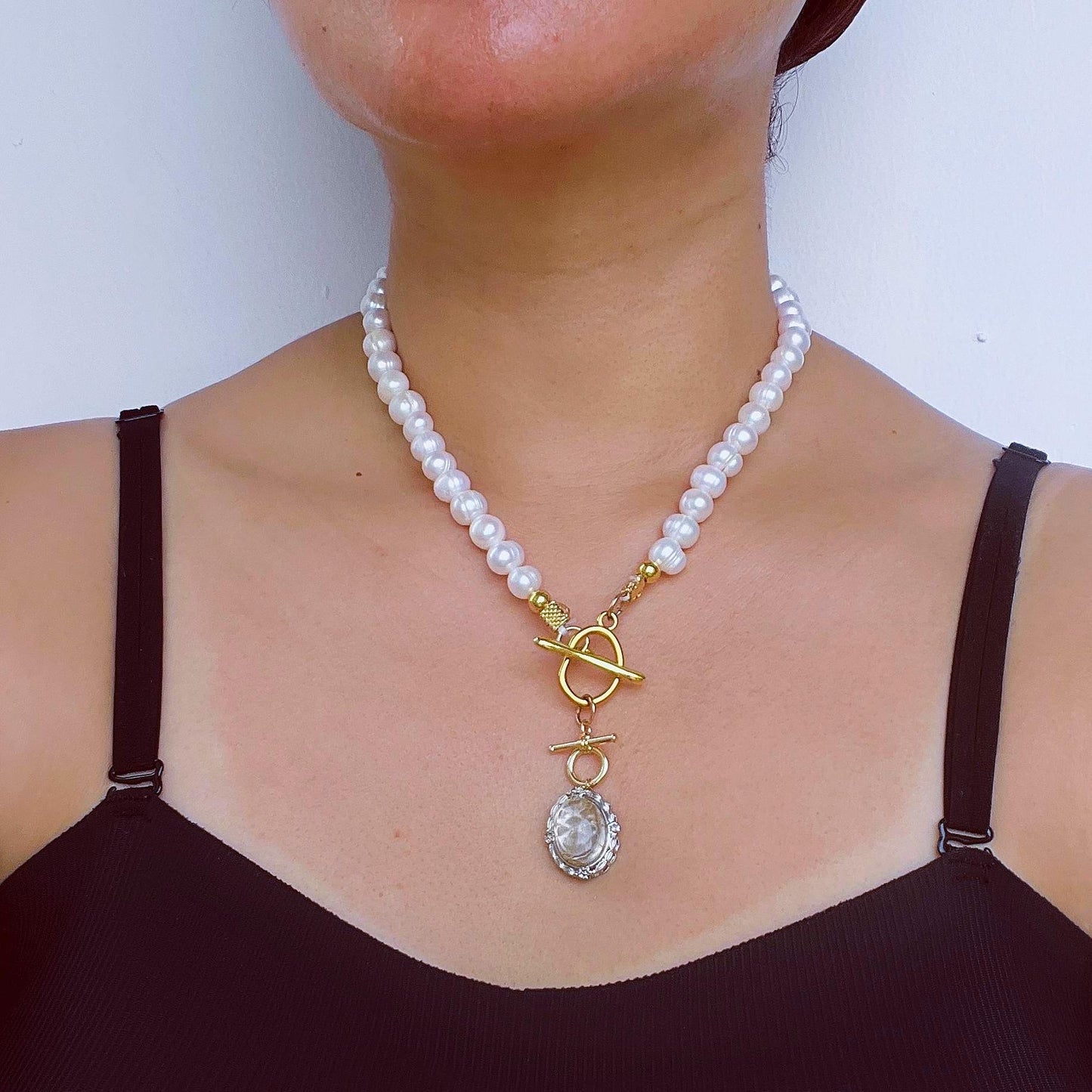 Baroque Pearl Necklace with Phantom Quartz Pendant|Nature-Inspired Beaded Necklace|Handmade Spiritual Jewelry Gift