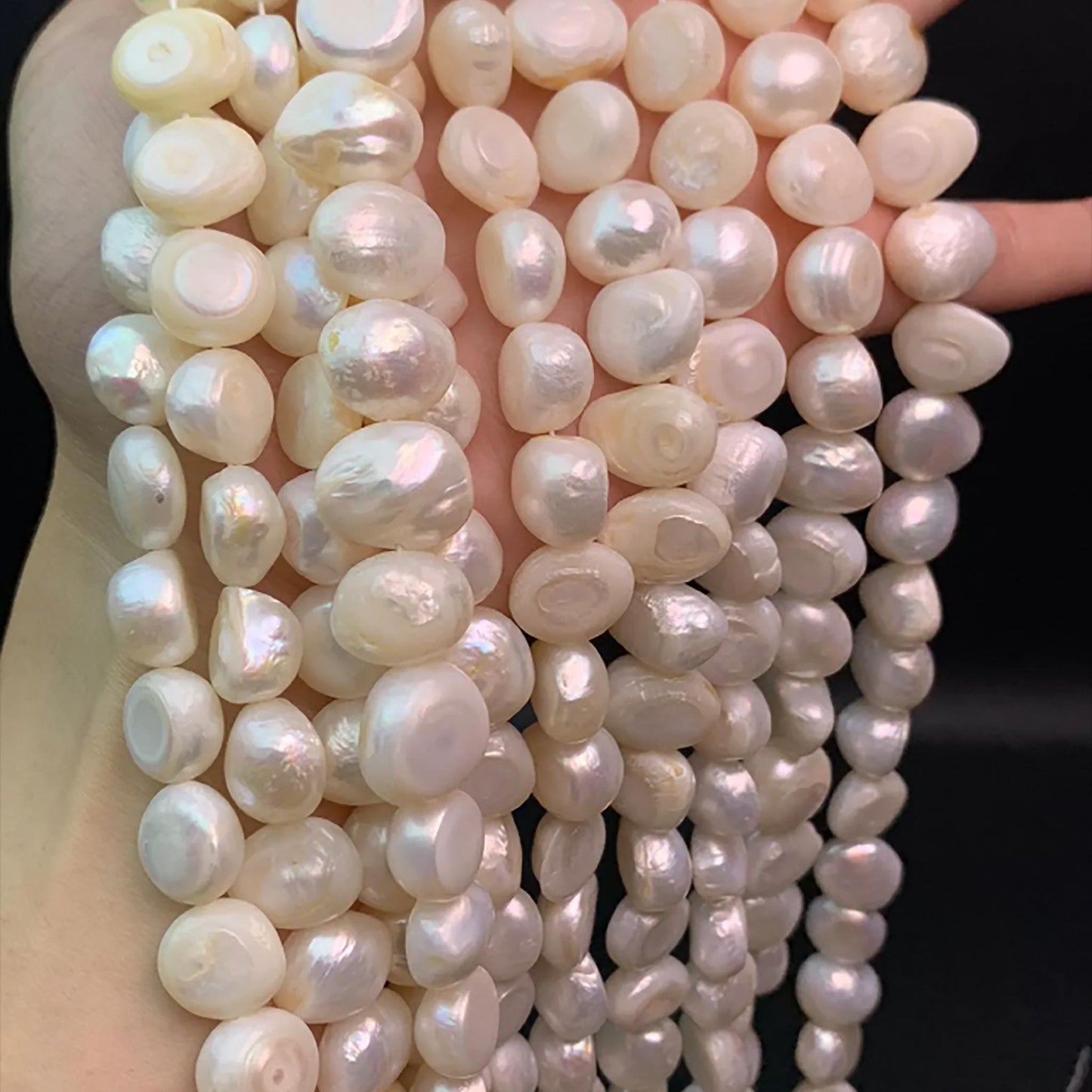 Natürliche Süßwasser-Barock-Knopfperlen 13 mm · 30 Stück Strang · Mittleres Loch · Hochglanz · DIY Armband, Halskette & Ohrring Zubehör