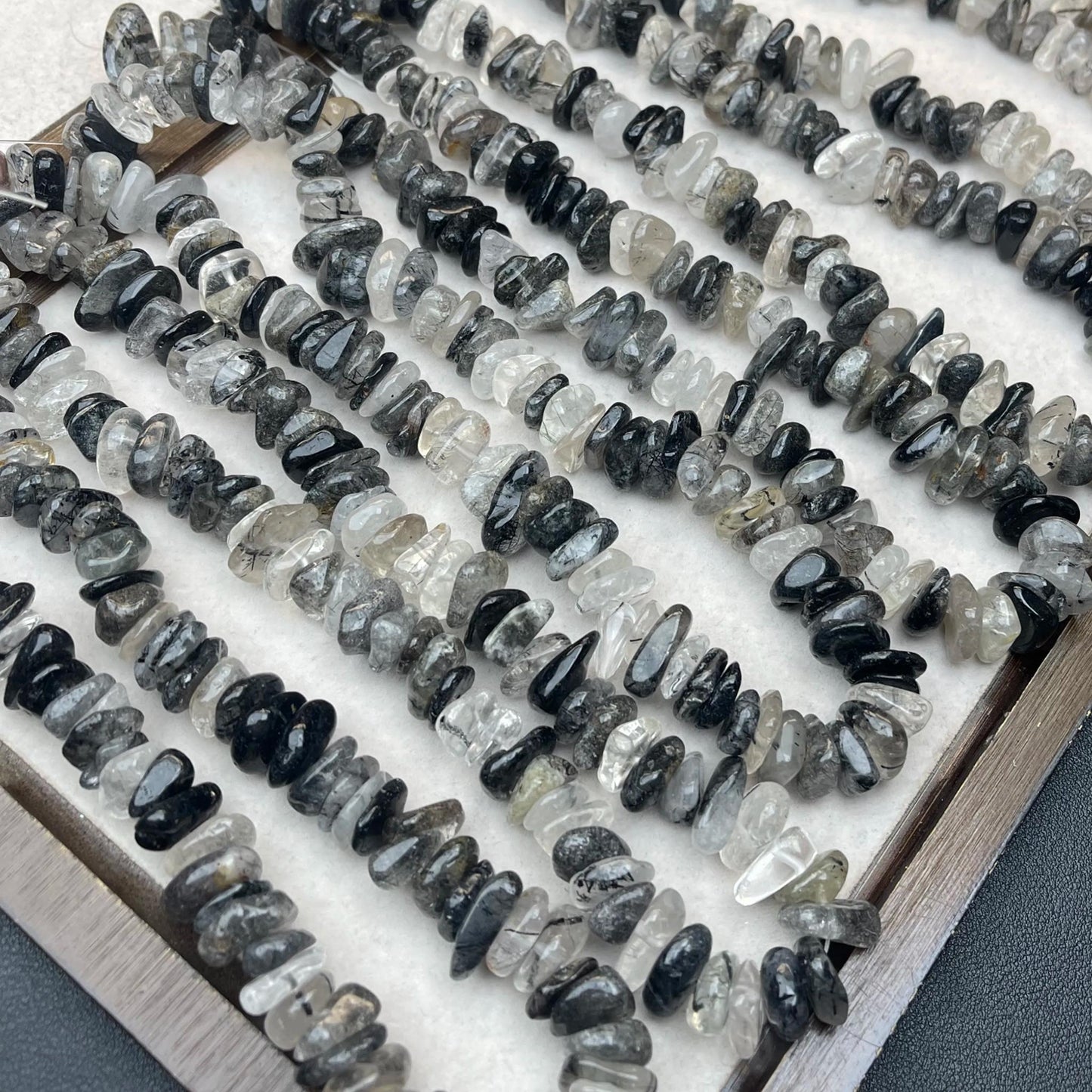 Natural Black Rutilated Quartz Chip Beads 13mm | Medium Drill Strand 38cm | Organic Freeform Beads for DIY Bracelets, Necklaces & Earrings