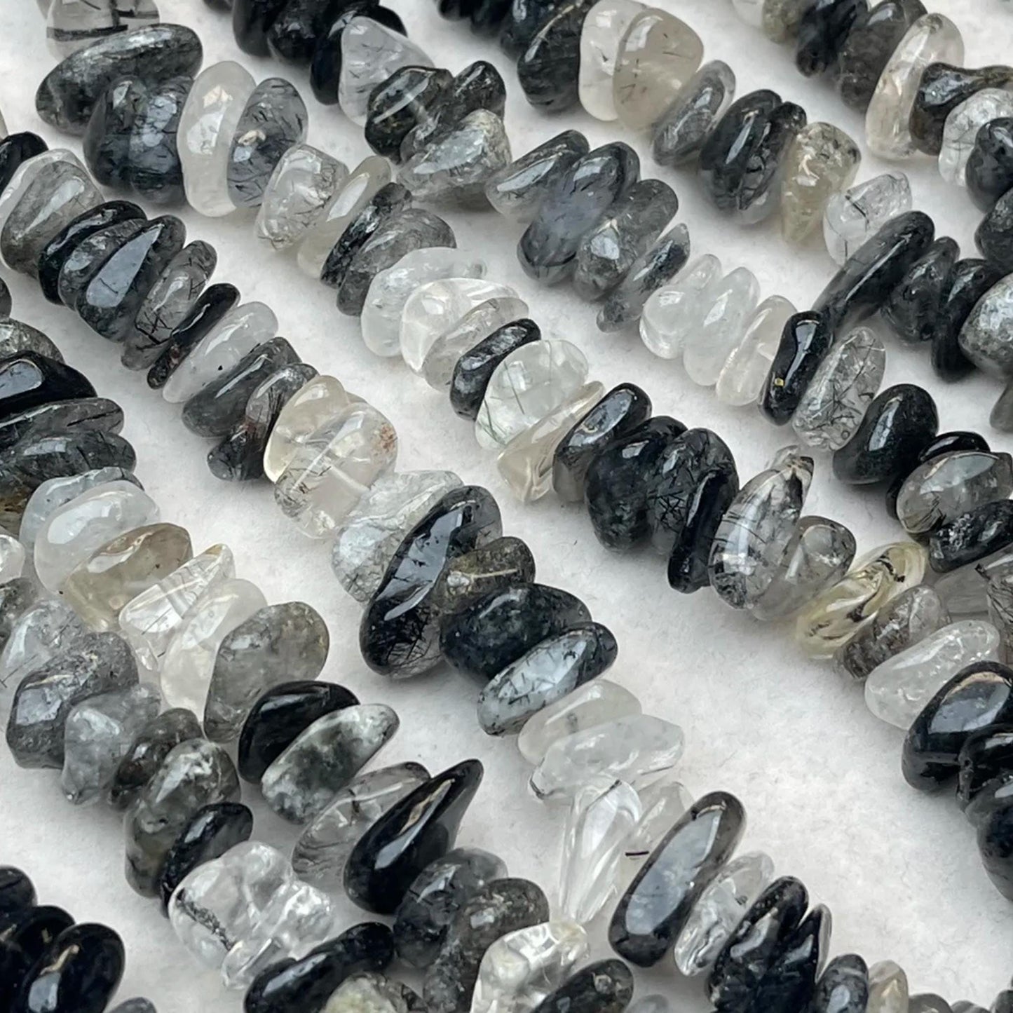 Natural Black Rutilated Quartz Chip Beads 13mm | Medium Drill Strand 38cm | Organic Freeform Beads for DIY Bracelets, Necklaces & Earrings