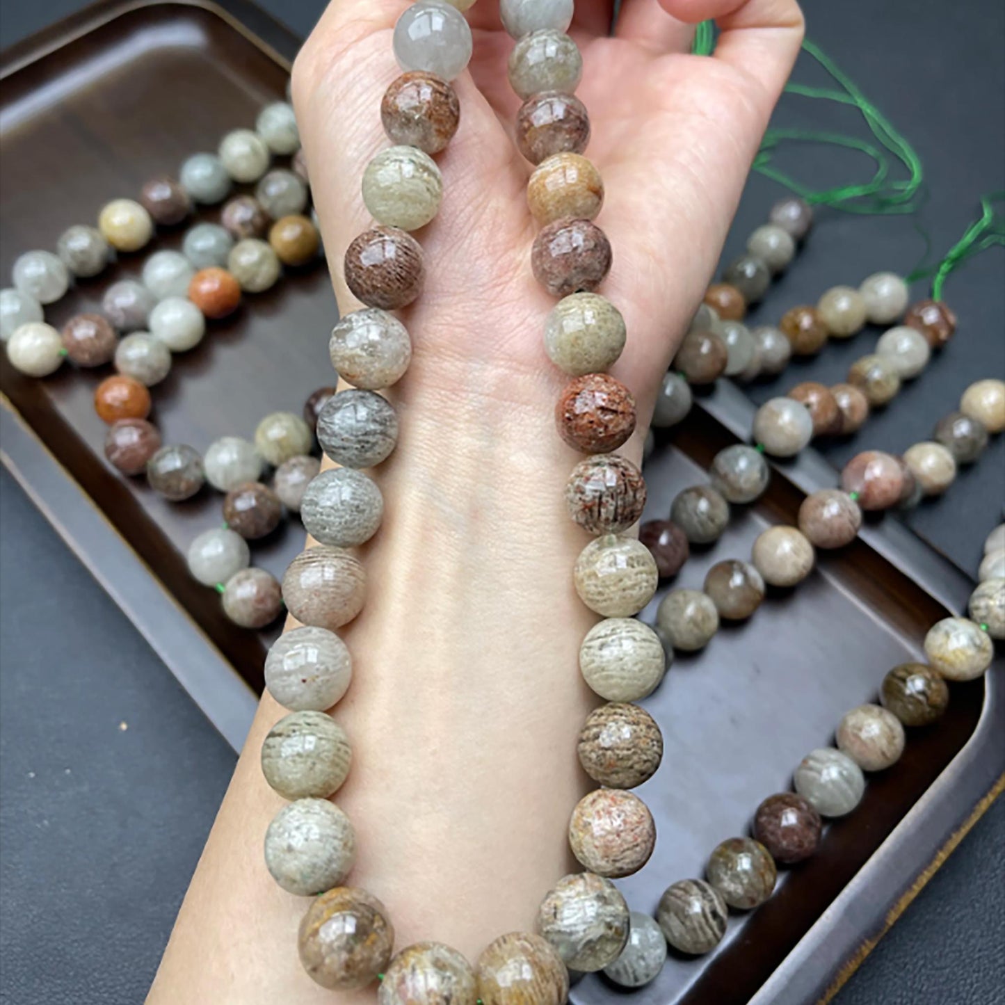 Natürlicher Phantomquarz (Gartenquarz) Runde Perlen 12mm | Geschichtete Einschlüsse · Halbdurchscheinend · DIY-Schmuckherstellung für Armbänder, Halsketten & Ohrringe