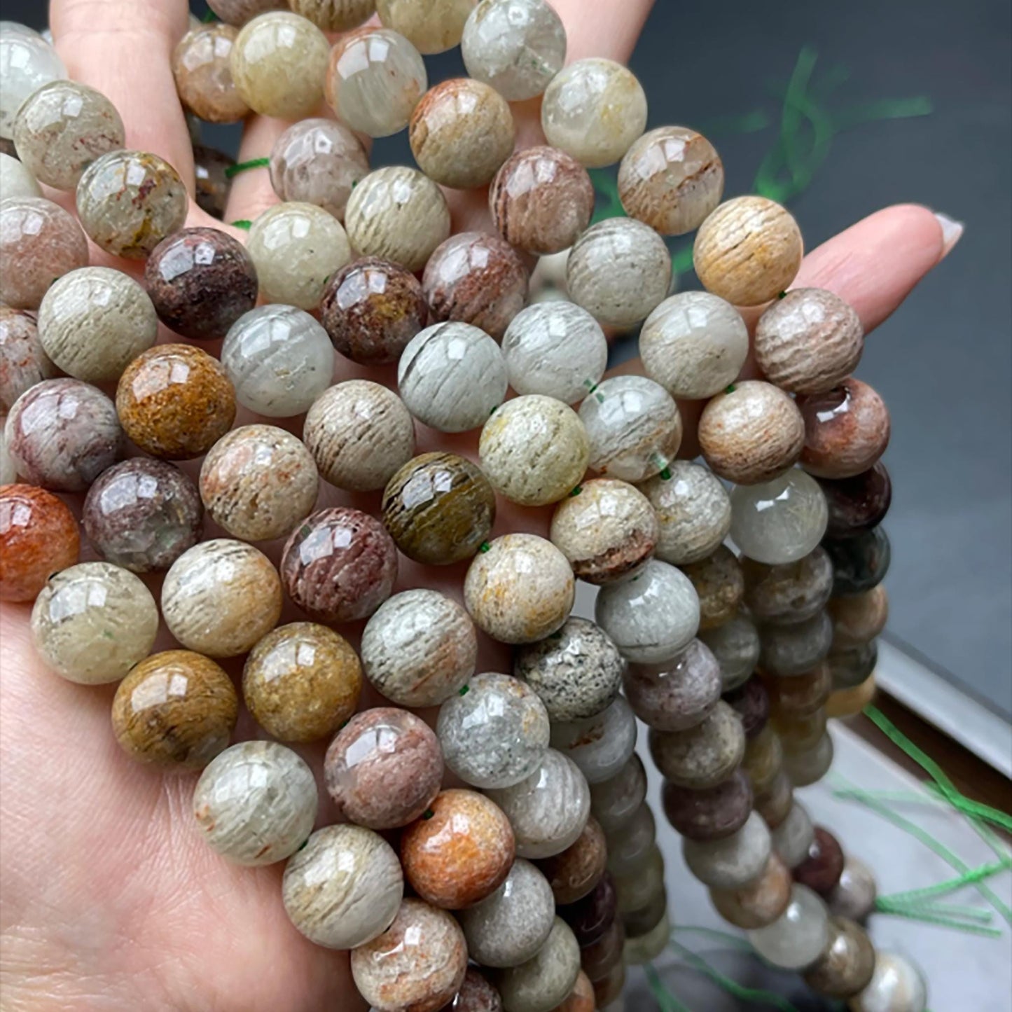 Natürlicher Phantomquarz (Gartenquarz) Runde Perlen 12mm | Geschichtete Einschlüsse · Halbdurchscheinend · DIY-Schmuckherstellung für Armbänder, Halsketten & Ohrringe