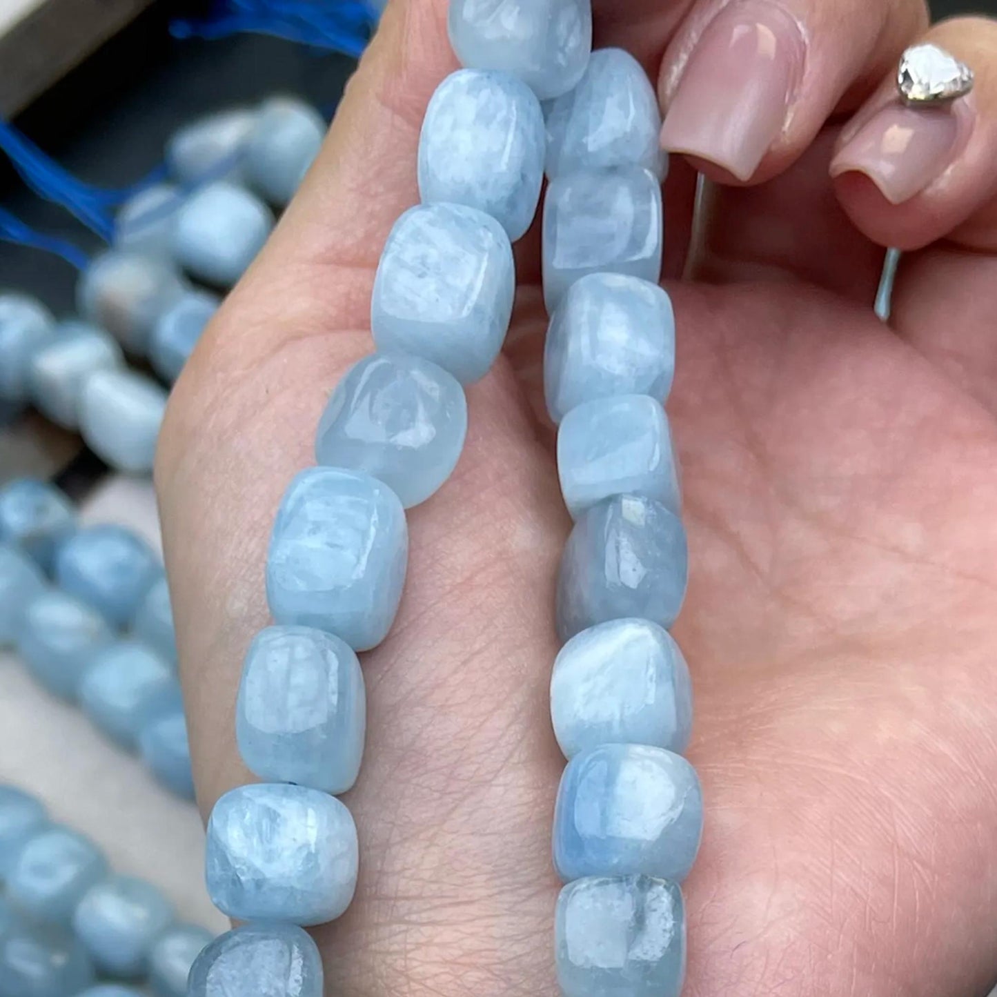 Natürliche Aquamarin-Perlen, unregelmäßige Würfel, 8–10 mm, 38 cm Strang, mittleres Loch, frisches Meeresblau, DIY-Armband, Halskette, Ohrring, Schmuck