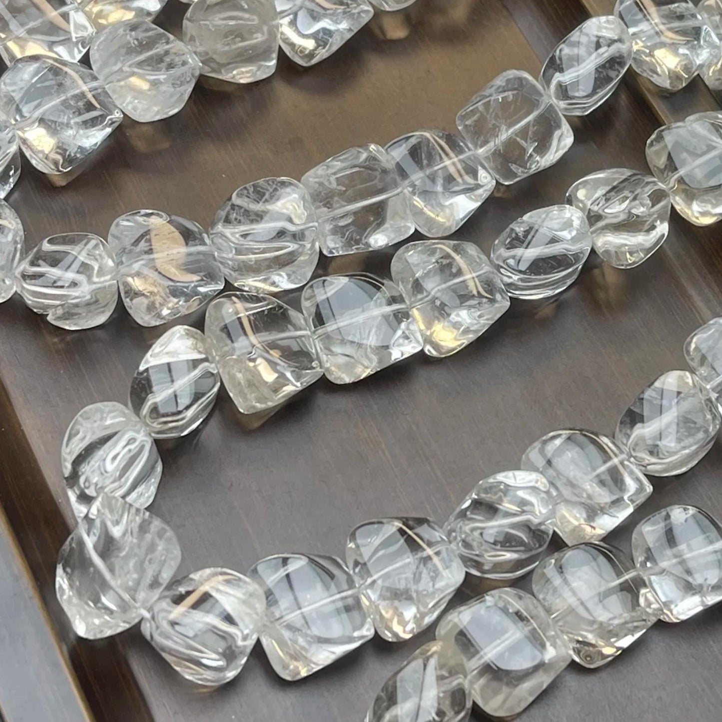 Natürliche weiße Quarznugget-Perlen 13–14 mm | Brasilianischer klarer Kristallstrang 38 cm · Ungeschliffene facettierte Edelsteinperlen zur DIY-Schmuckherstellung