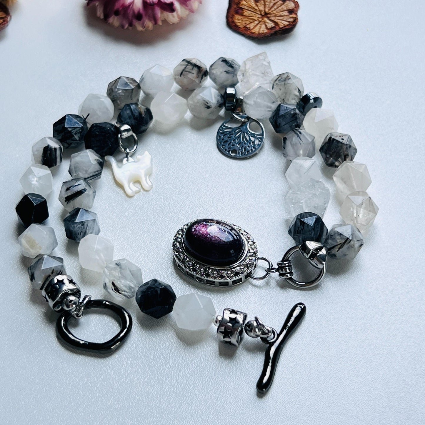 Raw Crystal Pendant Necklace|Boho Energy Jewelry|Clear Quartz, Tourmalinated Quartz & Fluorite|Handmade Spiritual Healing Necklace