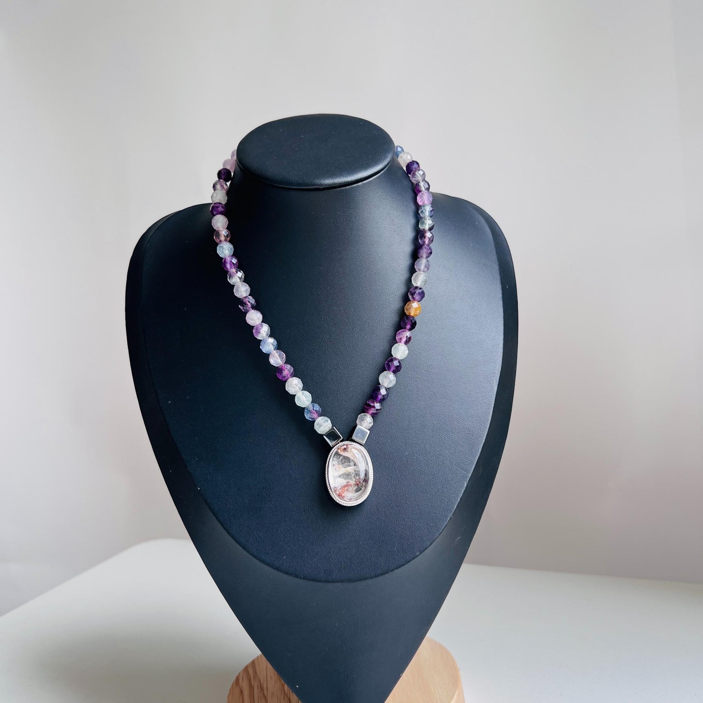 Colorful Gemstone Beaded Necklace with Faceted Crystal|Handmade Hematite, Spirit Quartz & Fluorite Jewelry|Unique Gift for Women