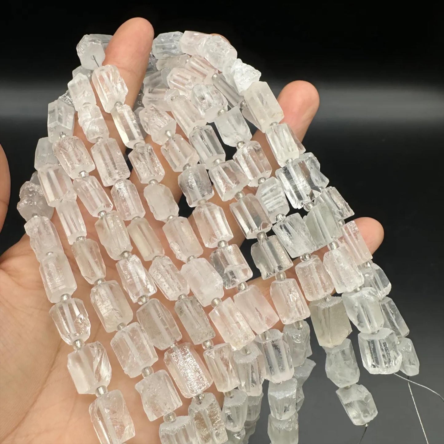 Natural Clear Quartz Tube Beads 7×11 mm · 38 cm Strand · Raw Crystal Beads for DIY Jewelry, Energy Healing & Home Décor