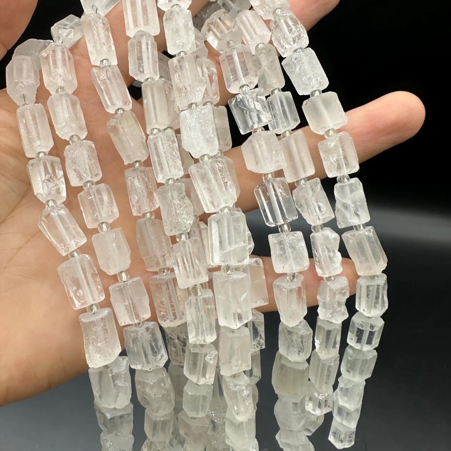 Natural Clear Quartz Tube Beads 7×11 mm · 38 cm Strand · Raw Crystal Beads for DIY Jewelry, Energy Healing & Home Décor