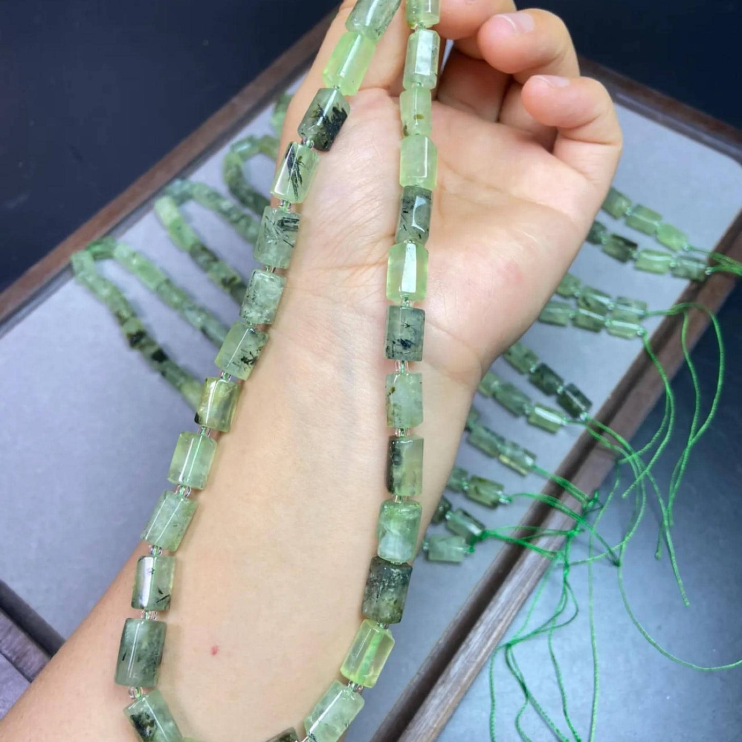 Natural Prasiolite Tube Beads 8×13 mm · 38 cm Strand · Raw Green Quartz Beads for DIY Jewelry, Energy Healing & Home Décor
