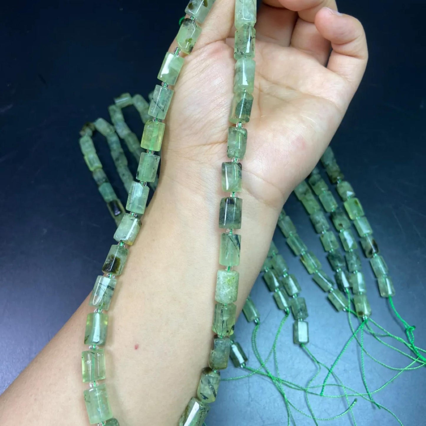 Natural Prasiolite Tube Beads 8×13 mm · 38 cm Strand · Raw Green Quartz Beads for DIY Jewelry, Energy Healing & Home Décor