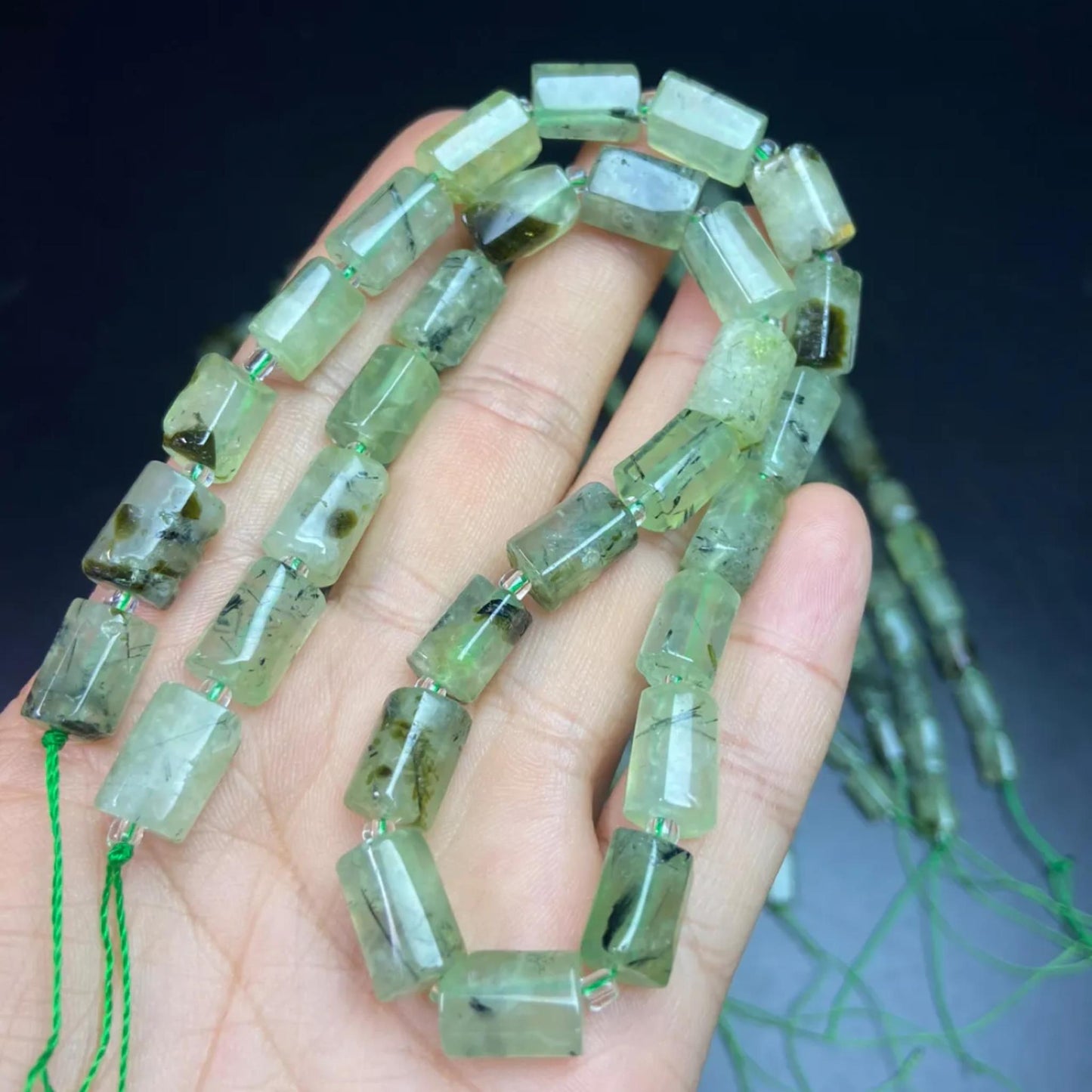 Natural Prasiolite Tube Beads 8×13 mm · 38 cm Strand · Raw Green Quartz Beads for DIY Jewelry, Energy Healing & Home Décor