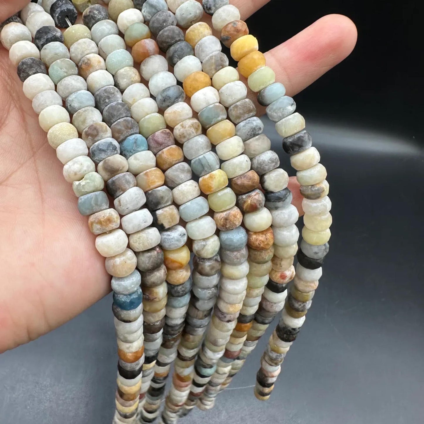 Earth-Tone Amazonite Spacer Beads | 8×5mm · 38cm Pre-Drilled Strand | Natural Green-White Veining | DIY Bracelet & Necklace Jewelry Making