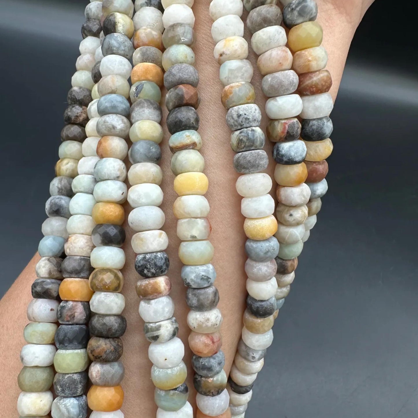 Earth-Tone Amazonite Spacer Beads | 8×5mm · 38cm Pre-Drilled Strand | Natural Green-White Veining | DIY Bracelet & Necklace Jewelry Making