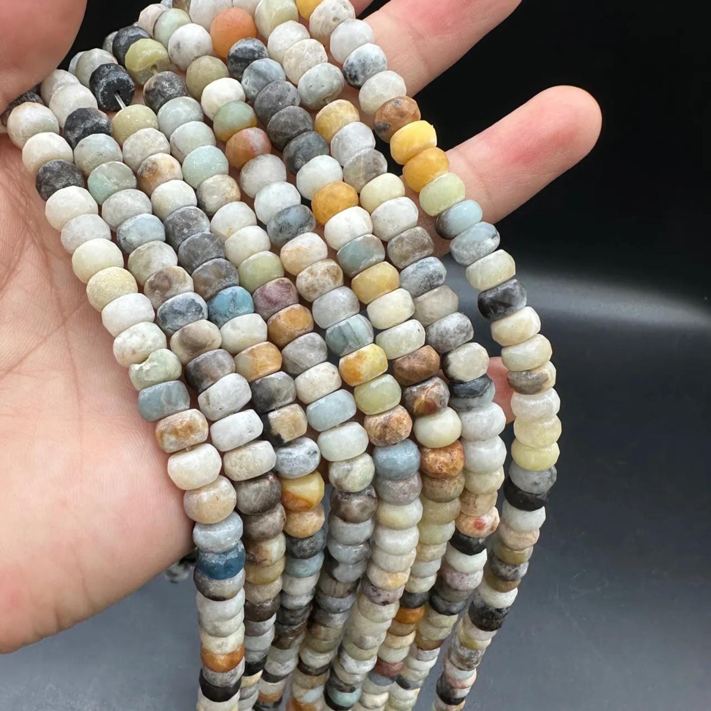 Earth-Tone Amazonite Spacer Beads | 8×5mm · 38cm Pre-Drilled Strand | Natural Green-White Veining | DIY Bracelet & Necklace Jewelry Making
