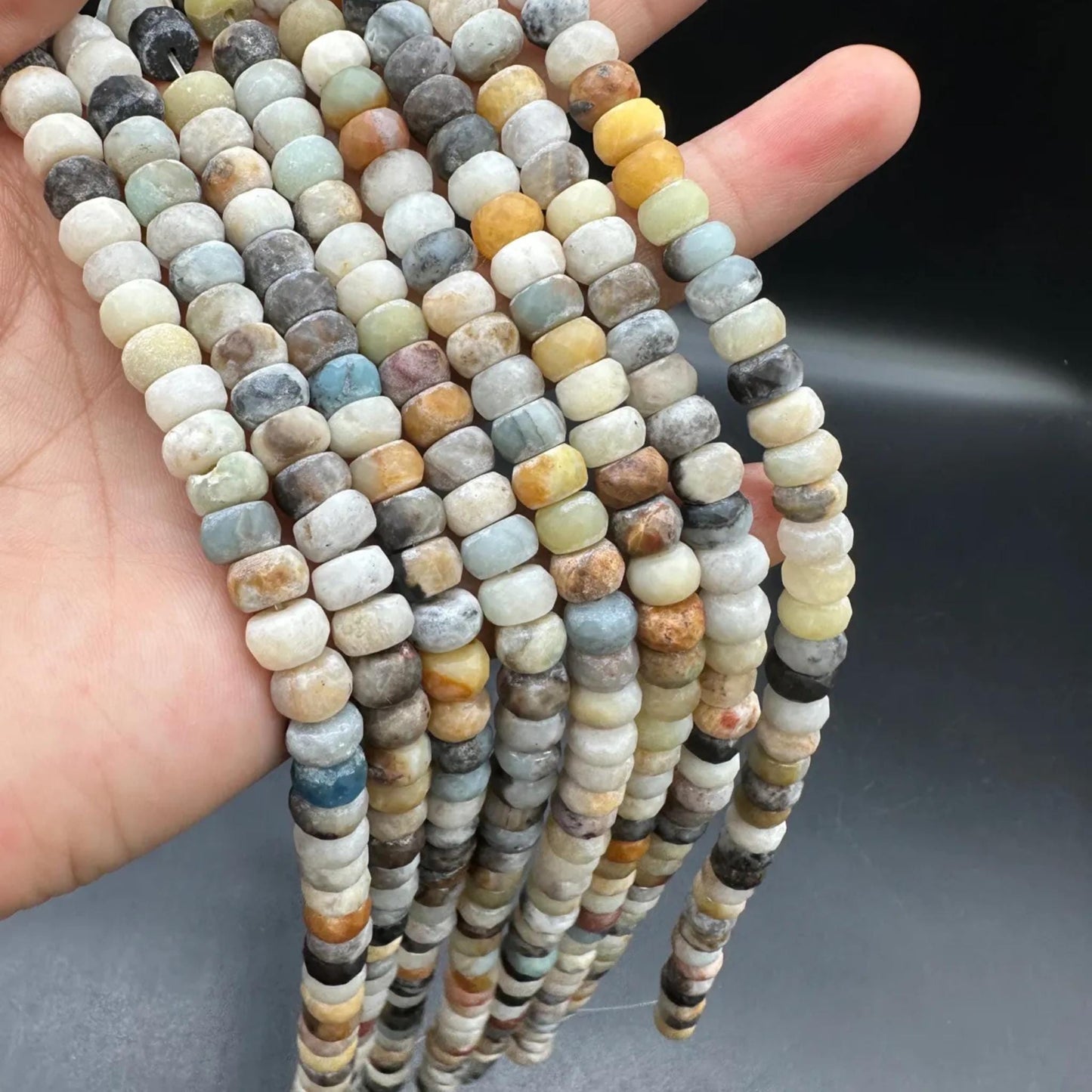Earth-Tone Amazonite Spacer Beads | 8×5mm · 38cm Pre-Drilled Strand | Natural Green-White Veining | DIY Bracelet & Necklace Jewelry Making