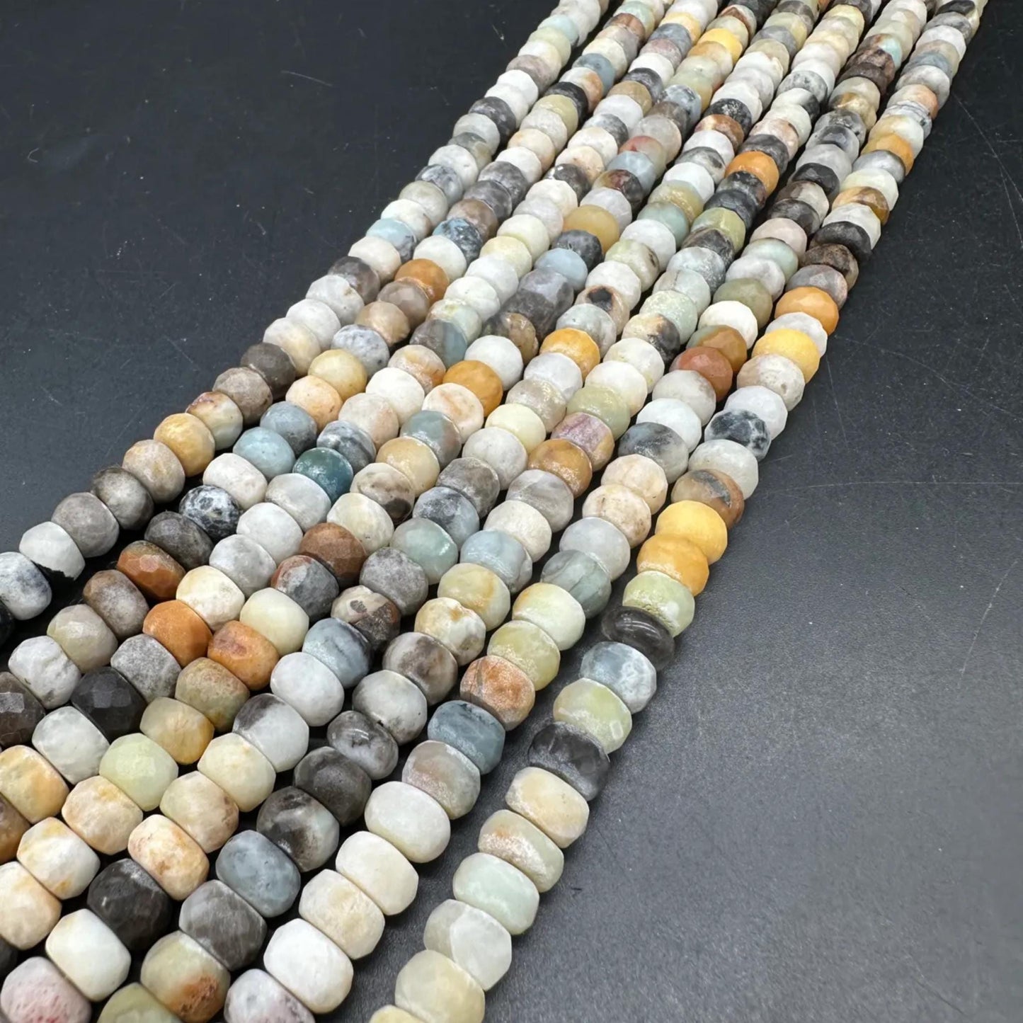 Earth-Tone Amazonite Spacer Beads | 8×5mm · 38cm Pre-Drilled Strand | Natural Green-White Veining | DIY Bracelet & Necklace Jewelry Making