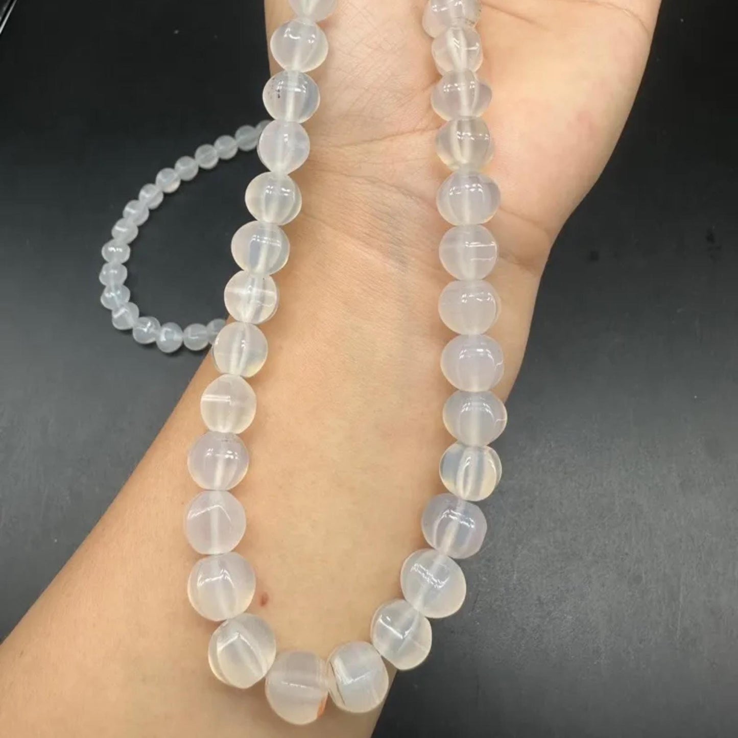 Matte White Agate Pumpkin Beads 10×9 mm · 38 cm Strand | Frosted Transparency · Energy Balance | DIY Bracelet & Necklace Supplies