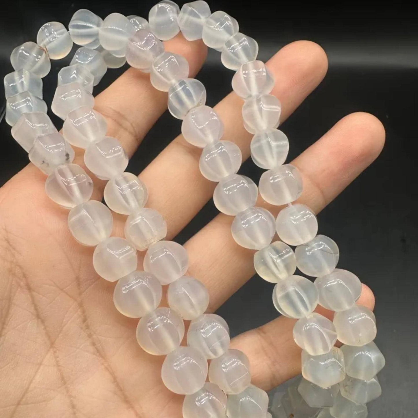 Matte White Agate Pumpkin Beads 10×9 mm · 38 cm Strand | Frosted Transparency · Energy Balance | DIY Bracelet & Necklace Supplies