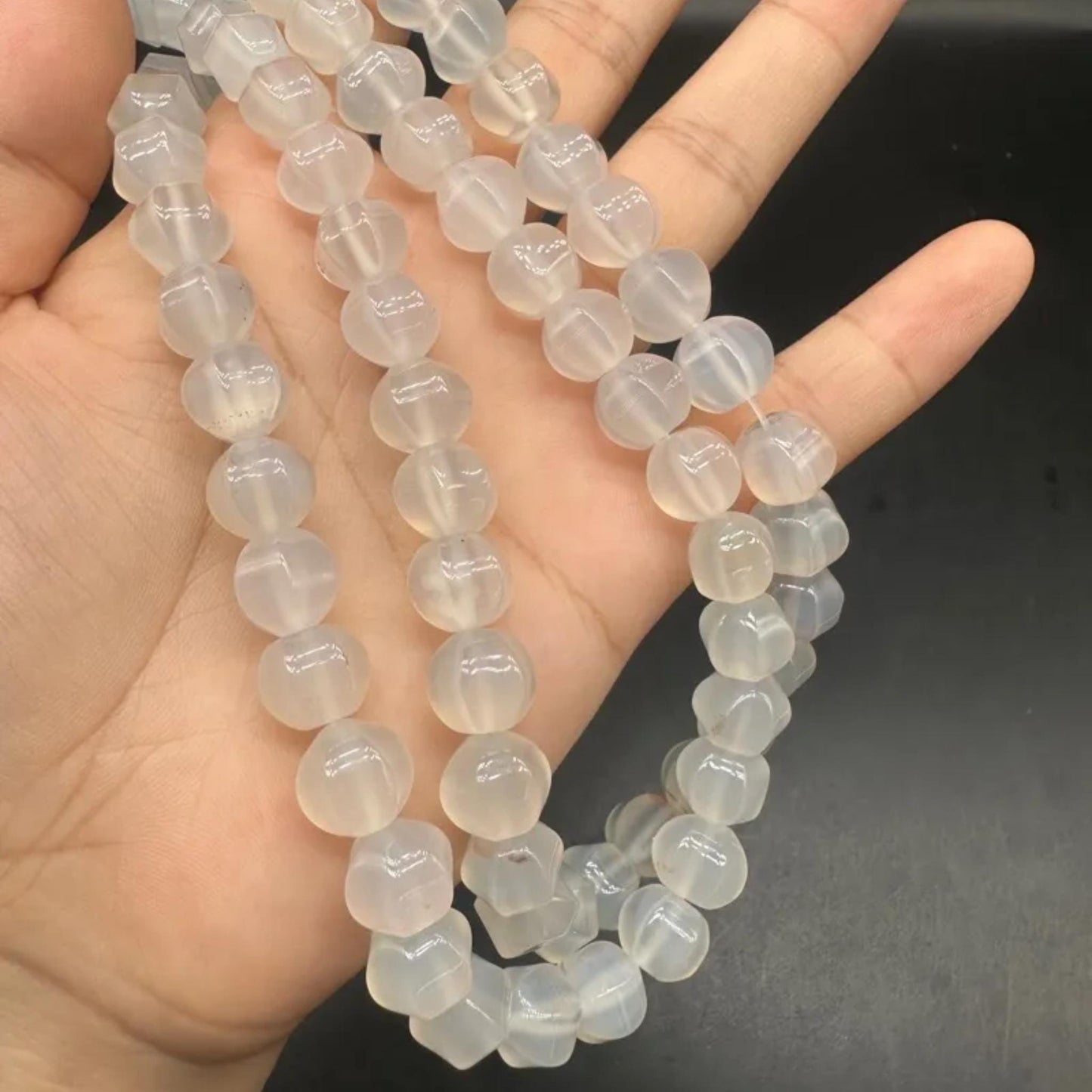 Matte White Agate Pumpkin Beads 10×9 mm · 38 cm Strand | Frosted Transparency · Energy Balance | DIY Bracelet & Necklace Supplies