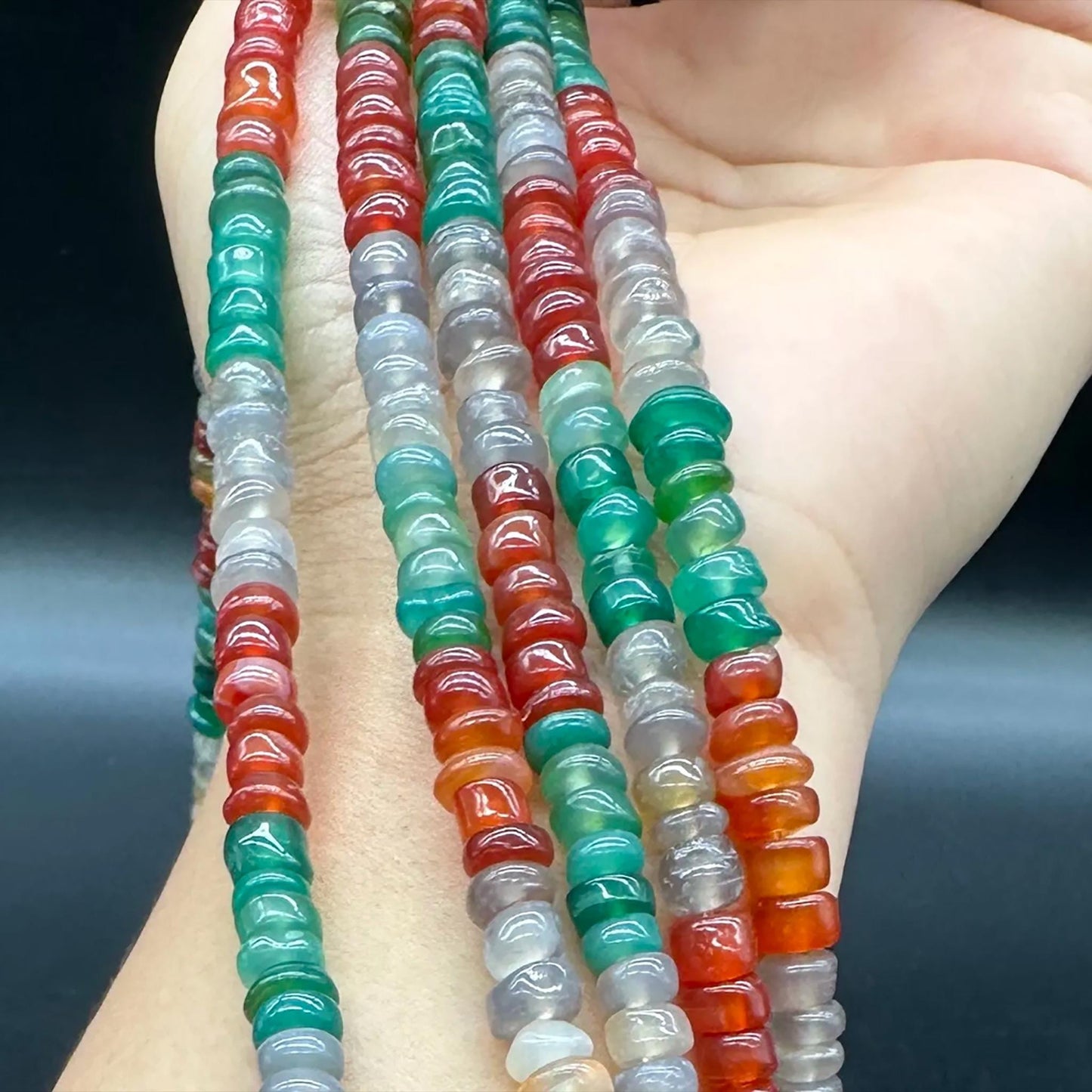Natürliche mehrfarbige Achat-Scheibenperlen 6×3mm · 38cm Strang | Boho-Edelsteinperlen für selbstgemachte Armbänder, Halsketten, Chakra- und Meditationsschmuck