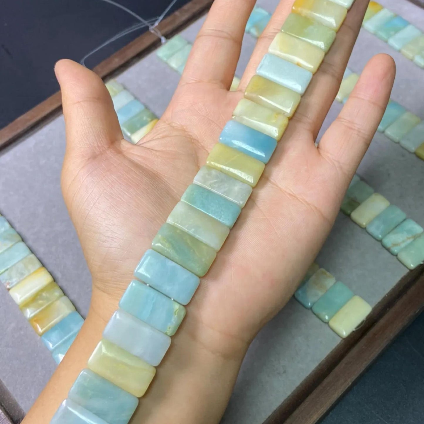 Natural Mozambique Amazonite Double‑Hole Rectangle Beads 20×10×5 mm Strand | DIY Bracelets, Necklaces & Healing Stone Crafts