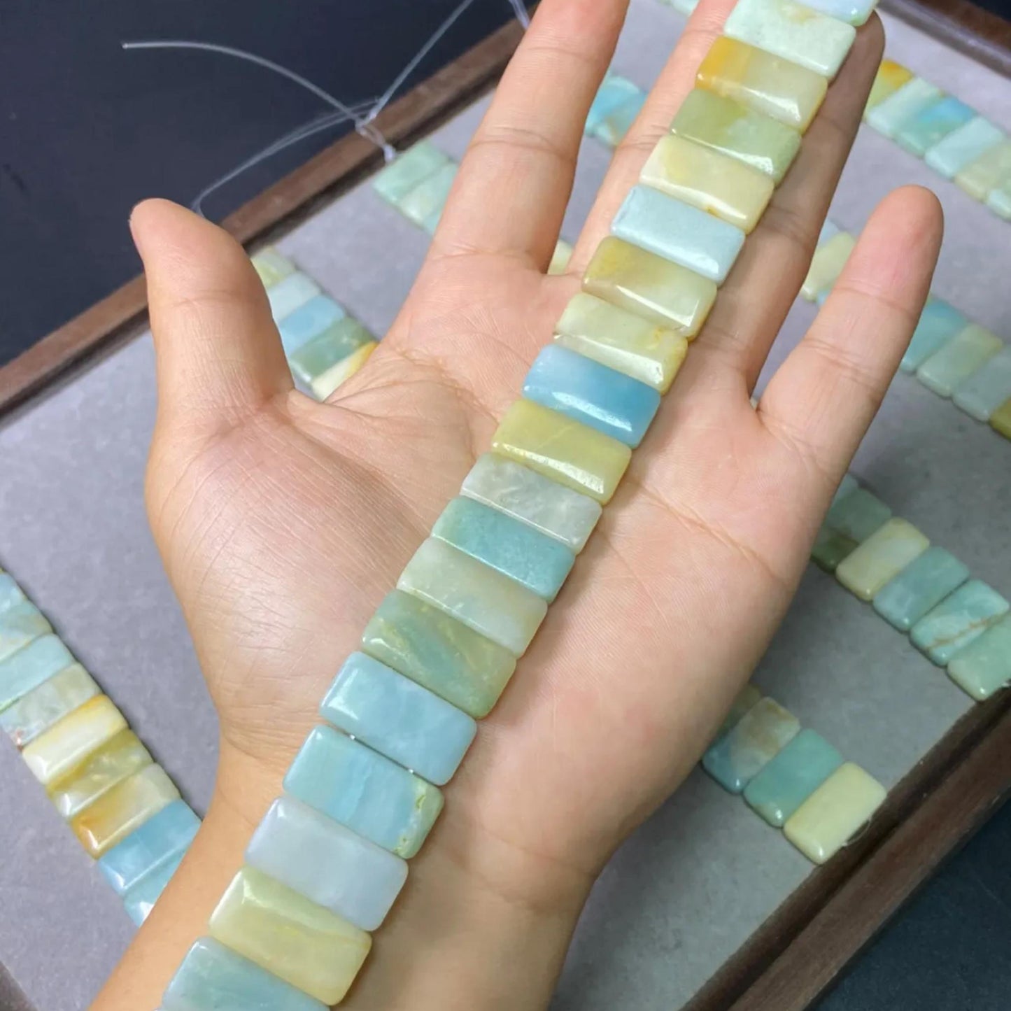 Natural Mozambique Amazonite Double‑Hole Rectangle Beads 20×10×5 mm Strand | DIY Bracelets, Necklaces & Healing Stone Crafts