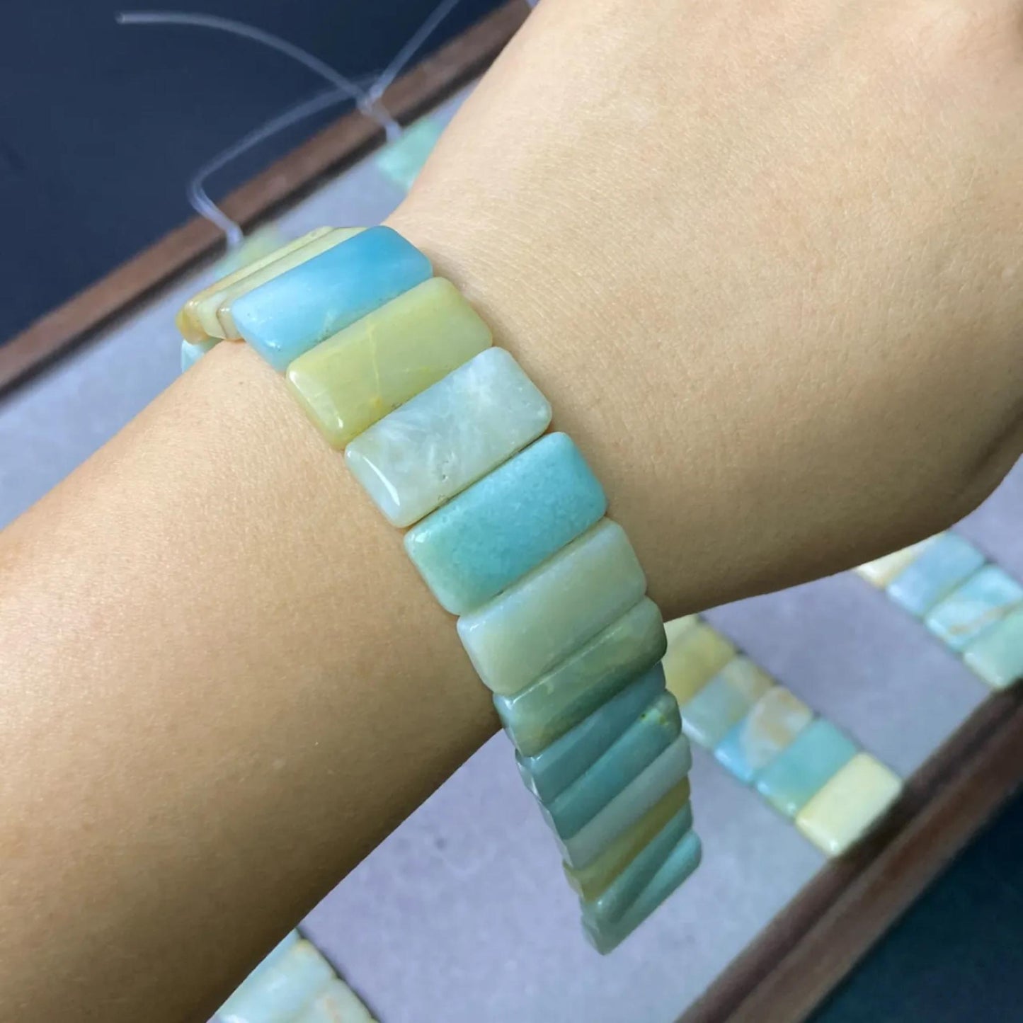 Natural Mozambique Amazonite Double‑Hole Rectangle Beads 20×10×5 mm Strand | DIY Bracelets, Necklaces & Healing Stone Crafts