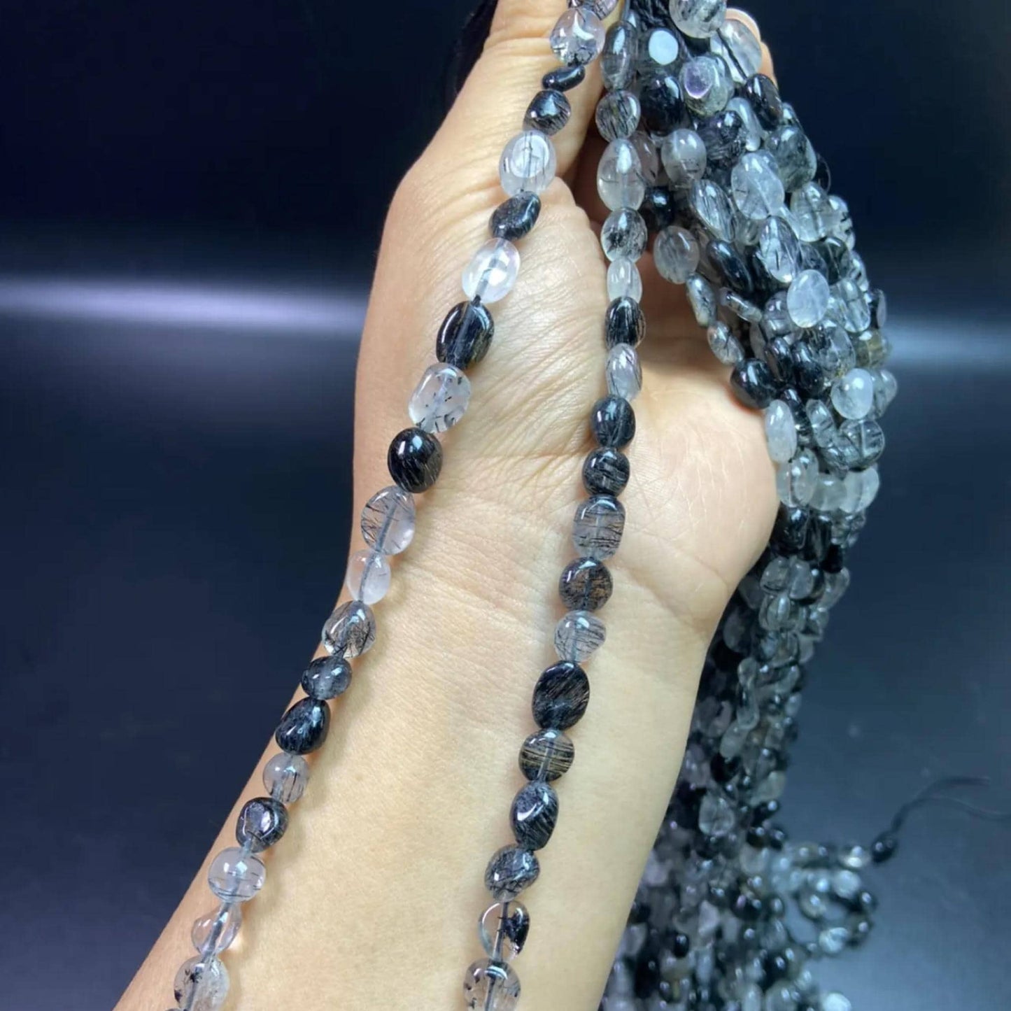 Natural Tourmalinated Quartz Rondelle Beads 6–8 mm · 38 cm Strand | DIY Bracelet & Necklace Making | Chakra Protection & Energy Healing Crystals