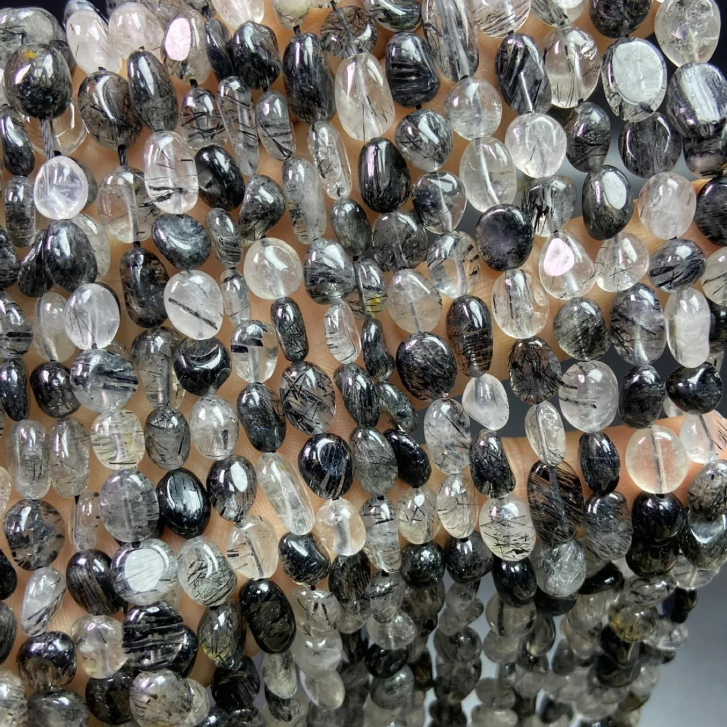 Natural Tourmalinated Quartz Rondelle Beads 6–8 mm · 38 cm Strand | DIY Bracelet & Necklace Making | Chakra Protection & Energy Healing Crystals