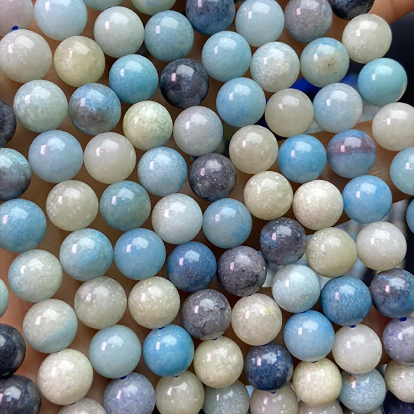 Natural Hydroxylapatite Beads 6 mm Round · 38 cm Strand | Soft Blue-White | DIY Bracelet & Necklace Making | Meditation Chakra Healing Crystals