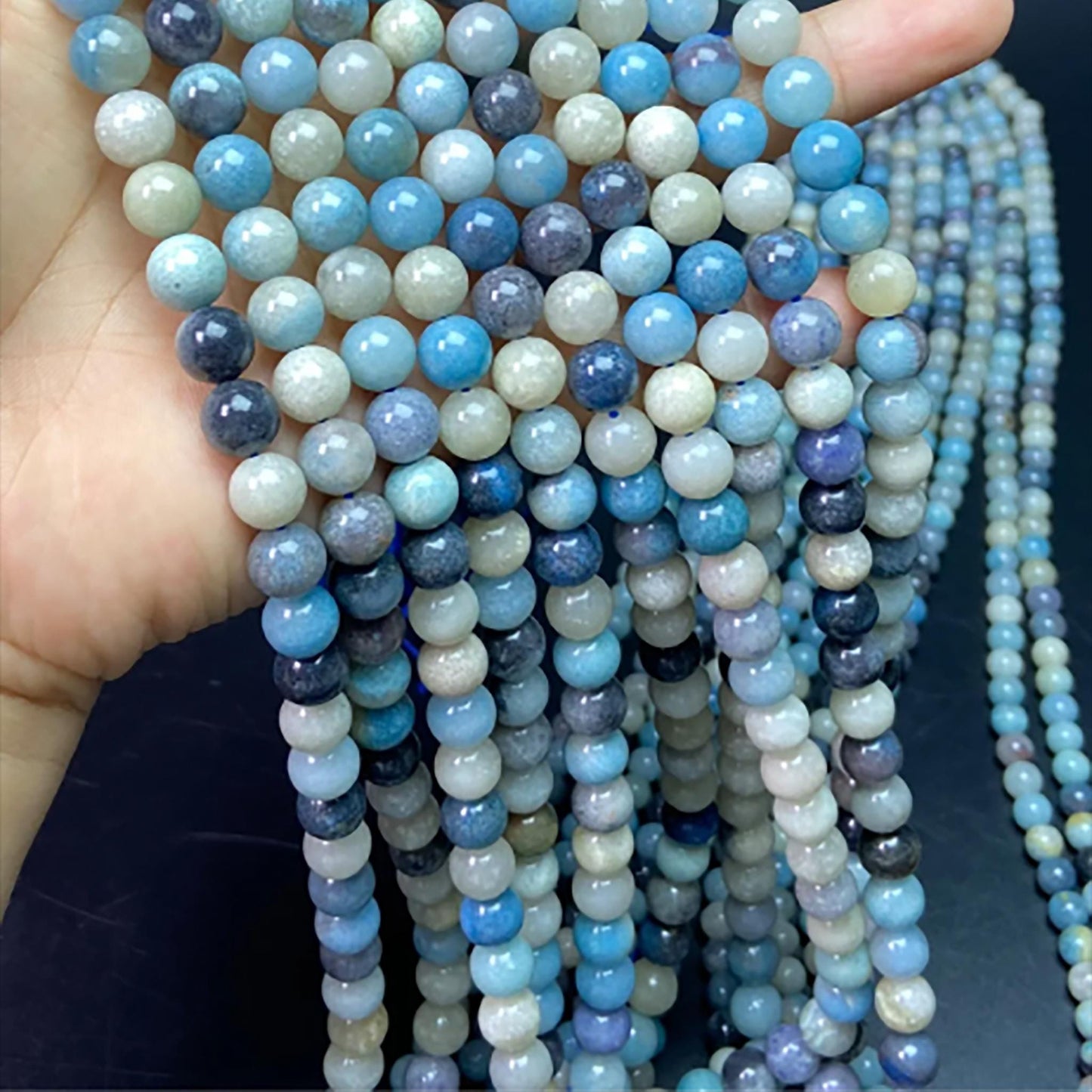 Natural Hydroxylapatite Beads 6 mm Round · 38 cm Strand | Soft Blue-White | DIY Bracelet & Necklace Making | Meditation Chakra Healing Crystals